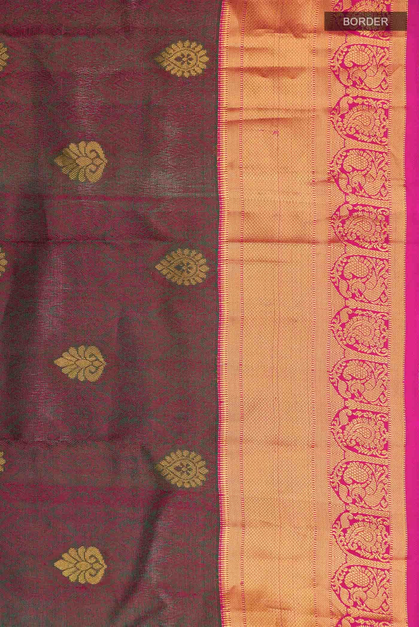 Green with Red Dual Tone Kanchipuram Silk Saree