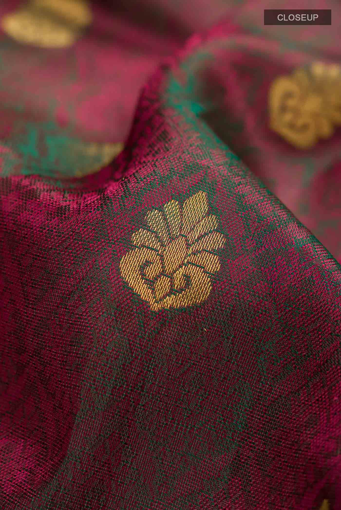 Green with Red Dual Tone Kanchipuram Silk Saree