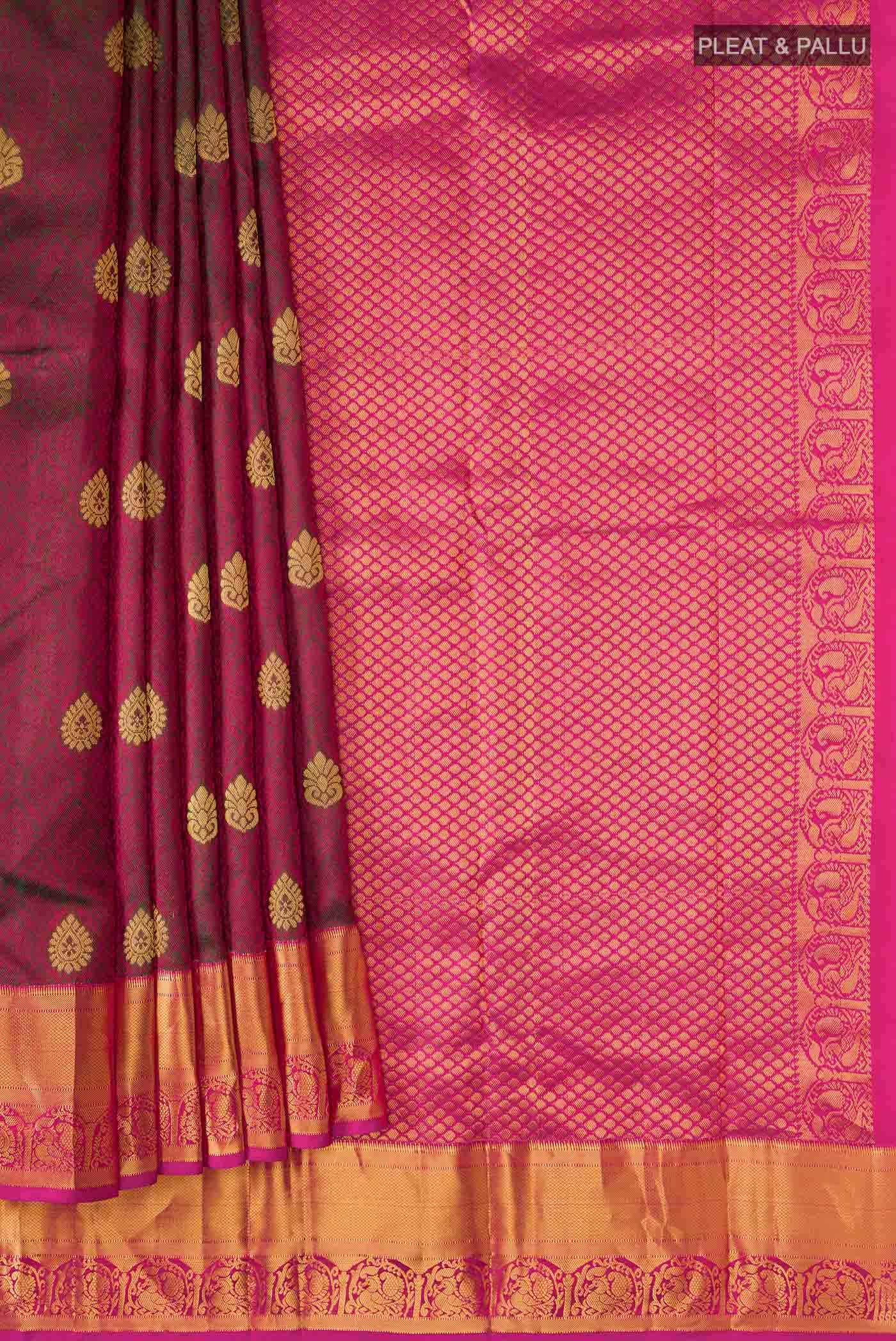 Green with Red Dual Tone Kanchipuram Silk Saree