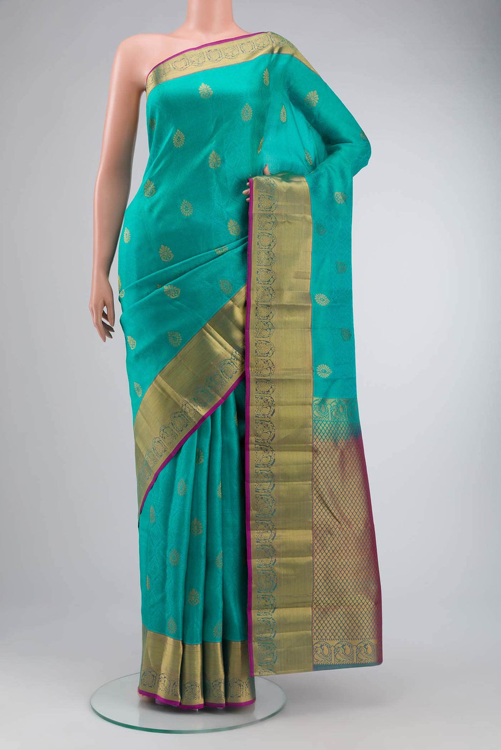 Turquoise Kanchipuram Silk Saree