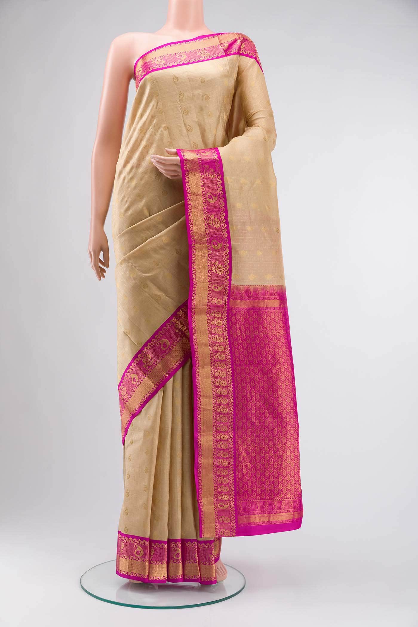 Beige Kanchipuram Silk Saree