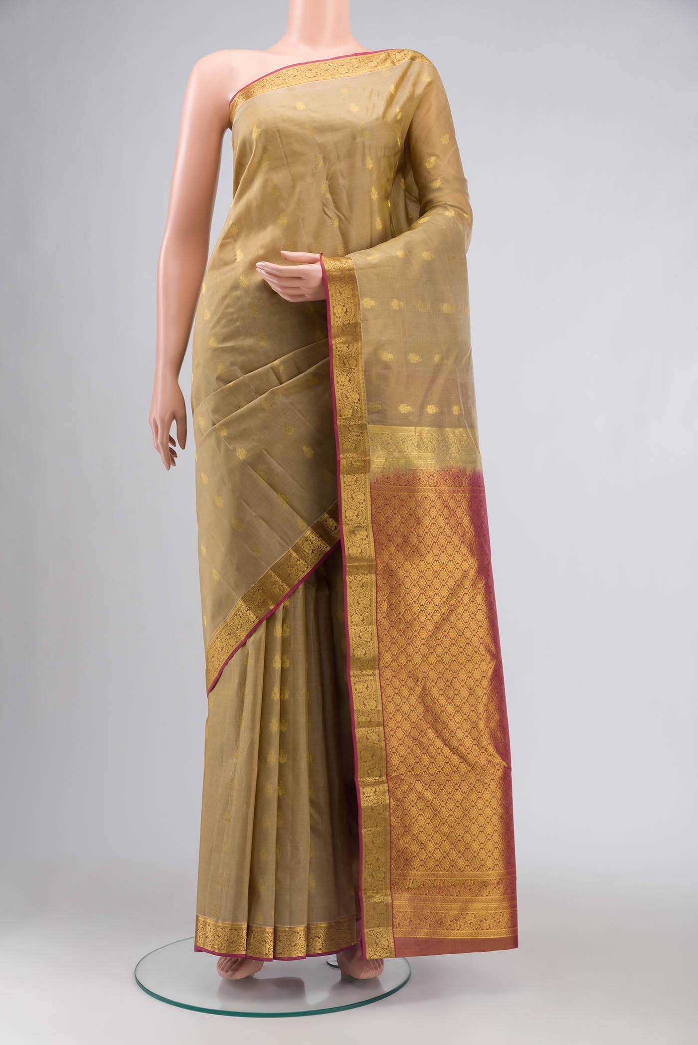 Beige Kanchipuram Silk Saree