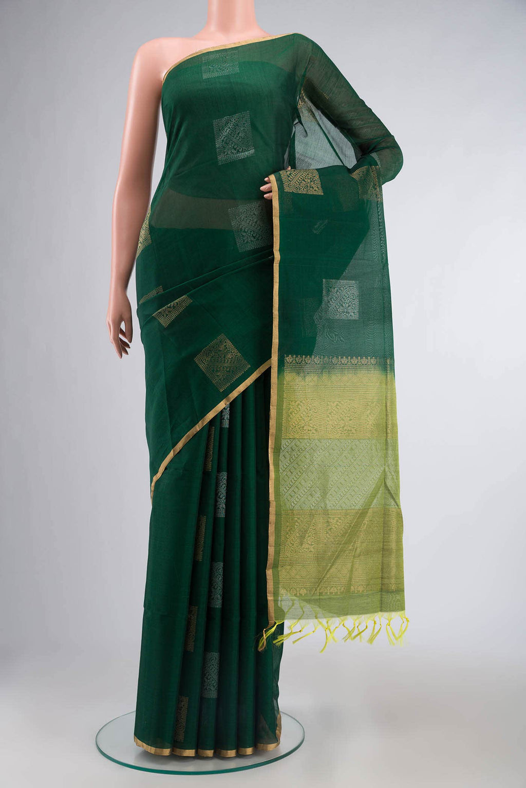 Bottle Green Silk Cotton Saree