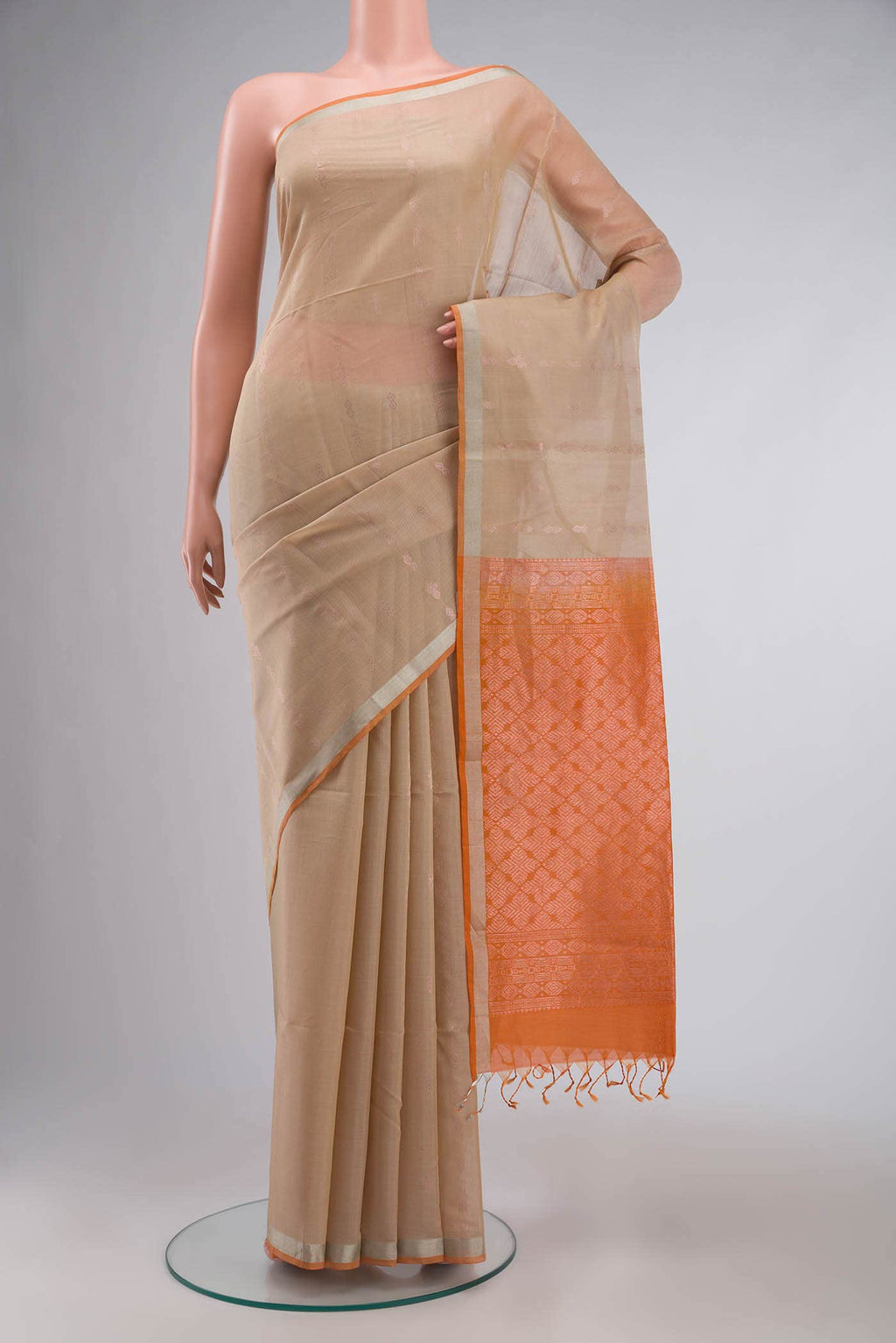 Beige Silk Cotton Saree