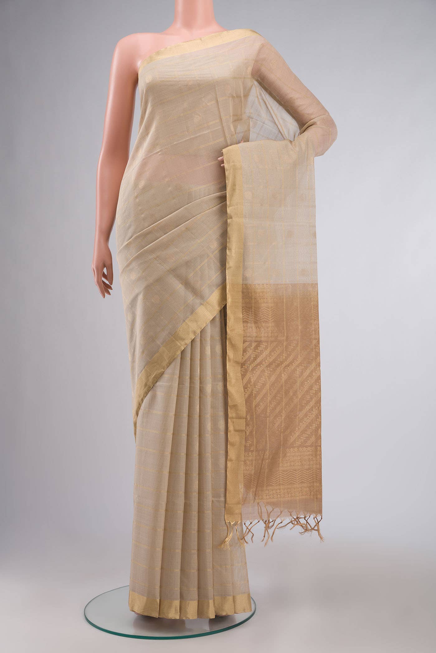 Beige Silk Cotton Saree
