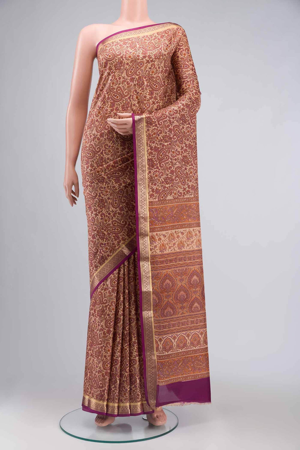 Peach Printed Silk Saree