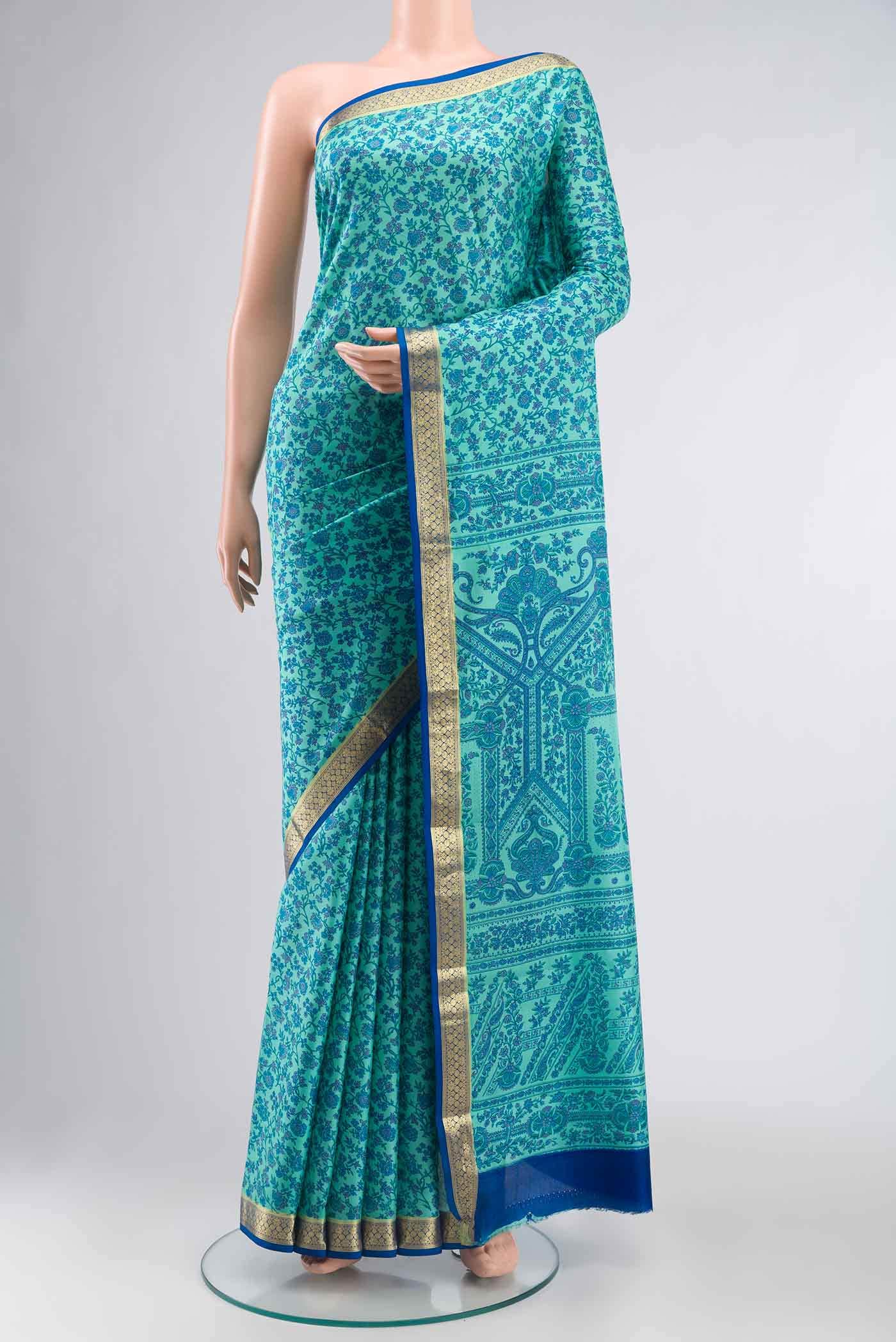 Sea Green Printed Silk Saree