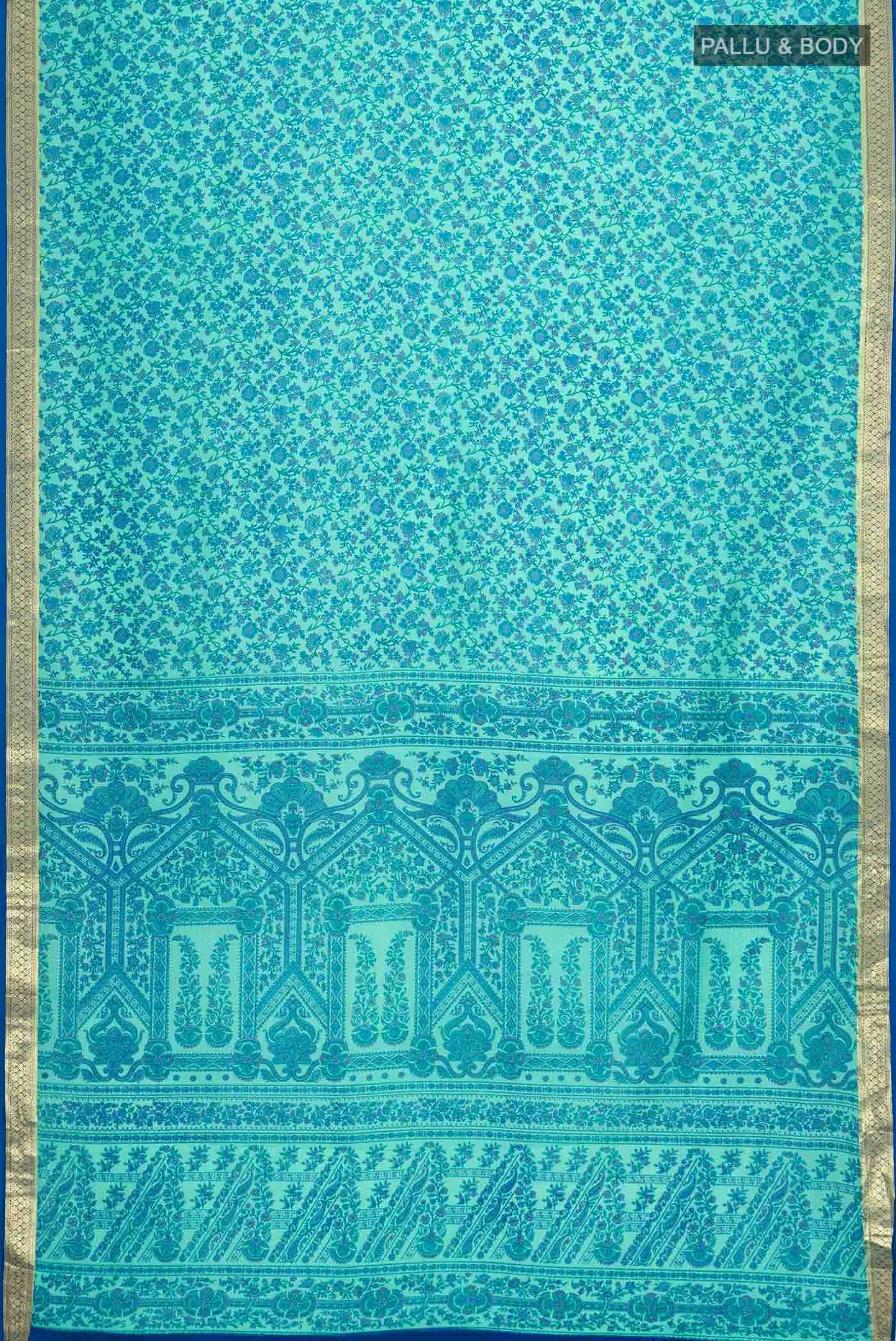 Sea Green Printed Silk Saree