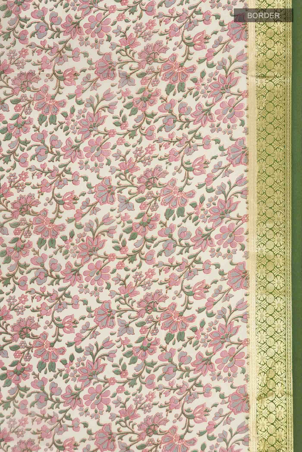 Cream Printed Silk Saree