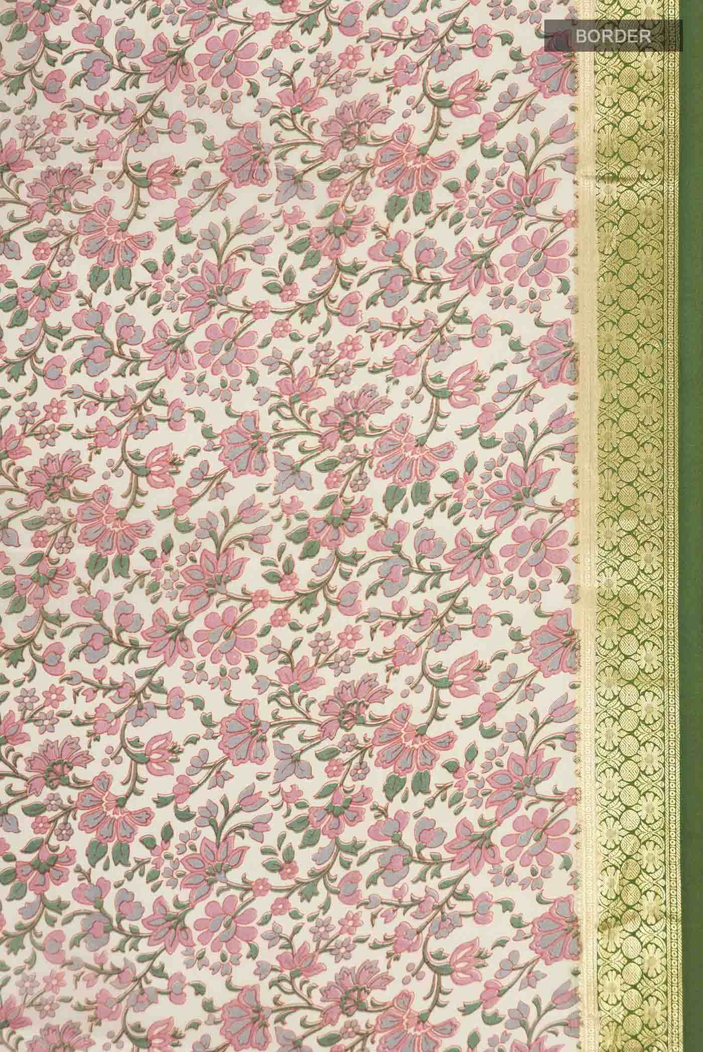 Cream Printed Silk Saree