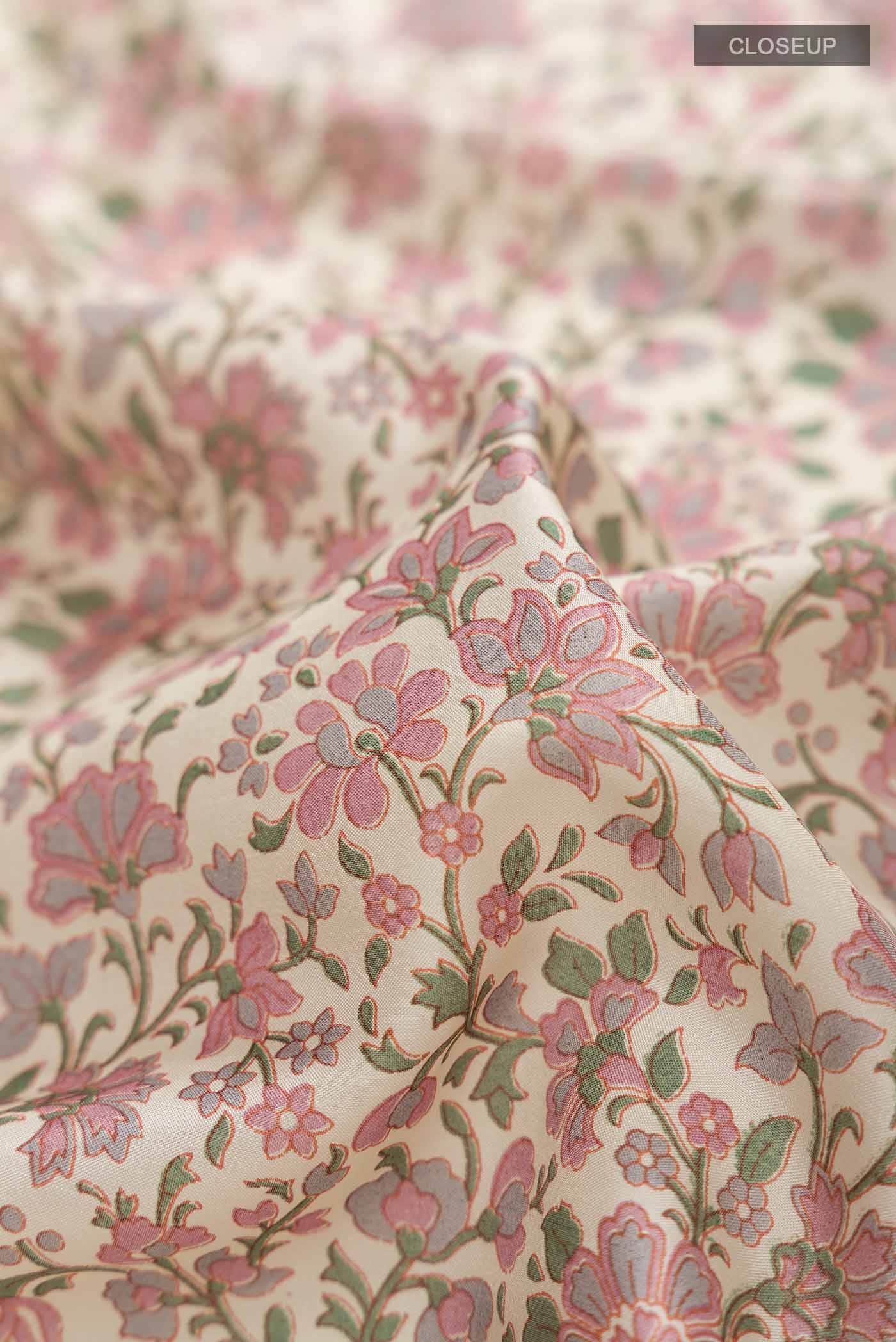 Cream Printed Silk Saree