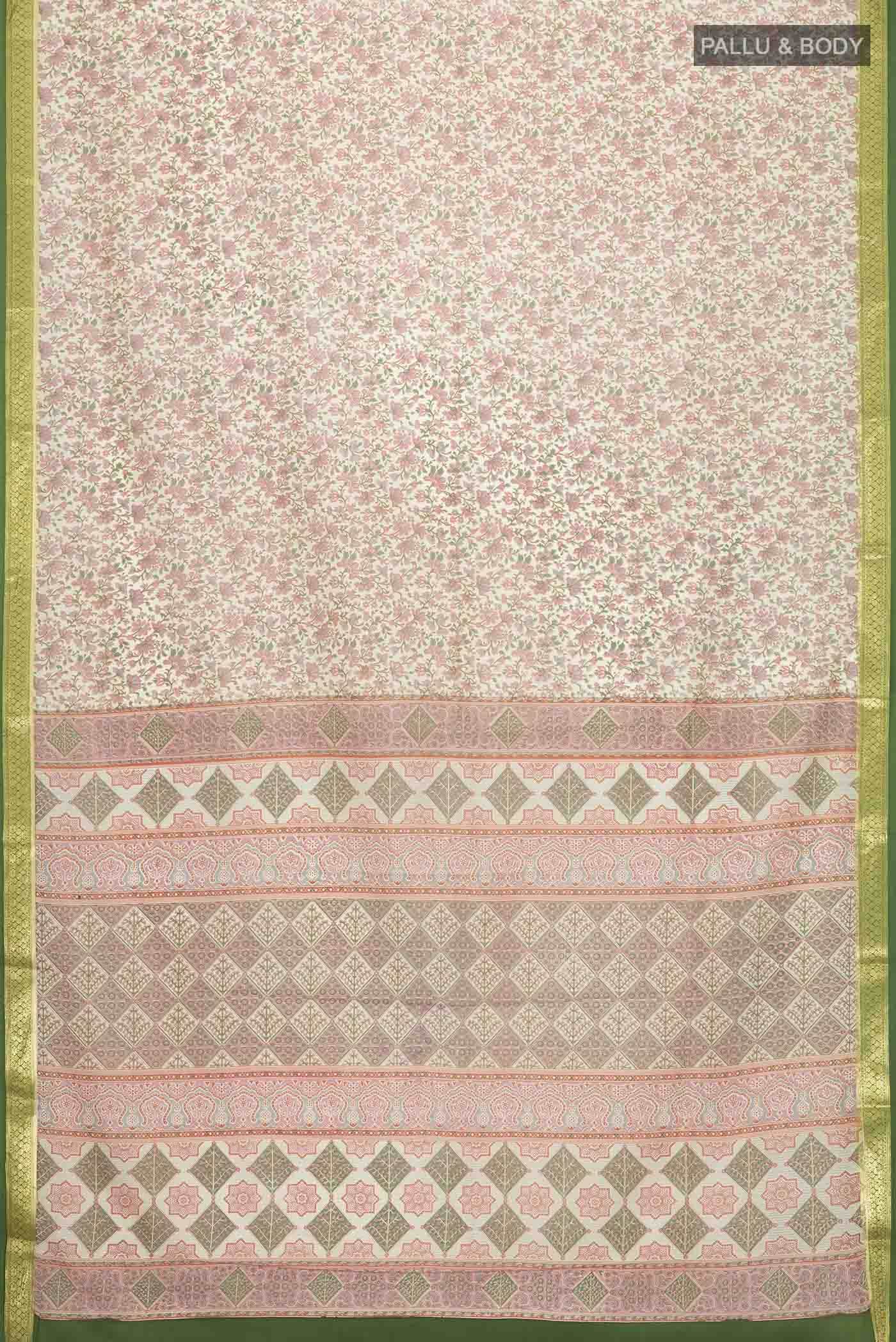 Cream Printed Silk Saree