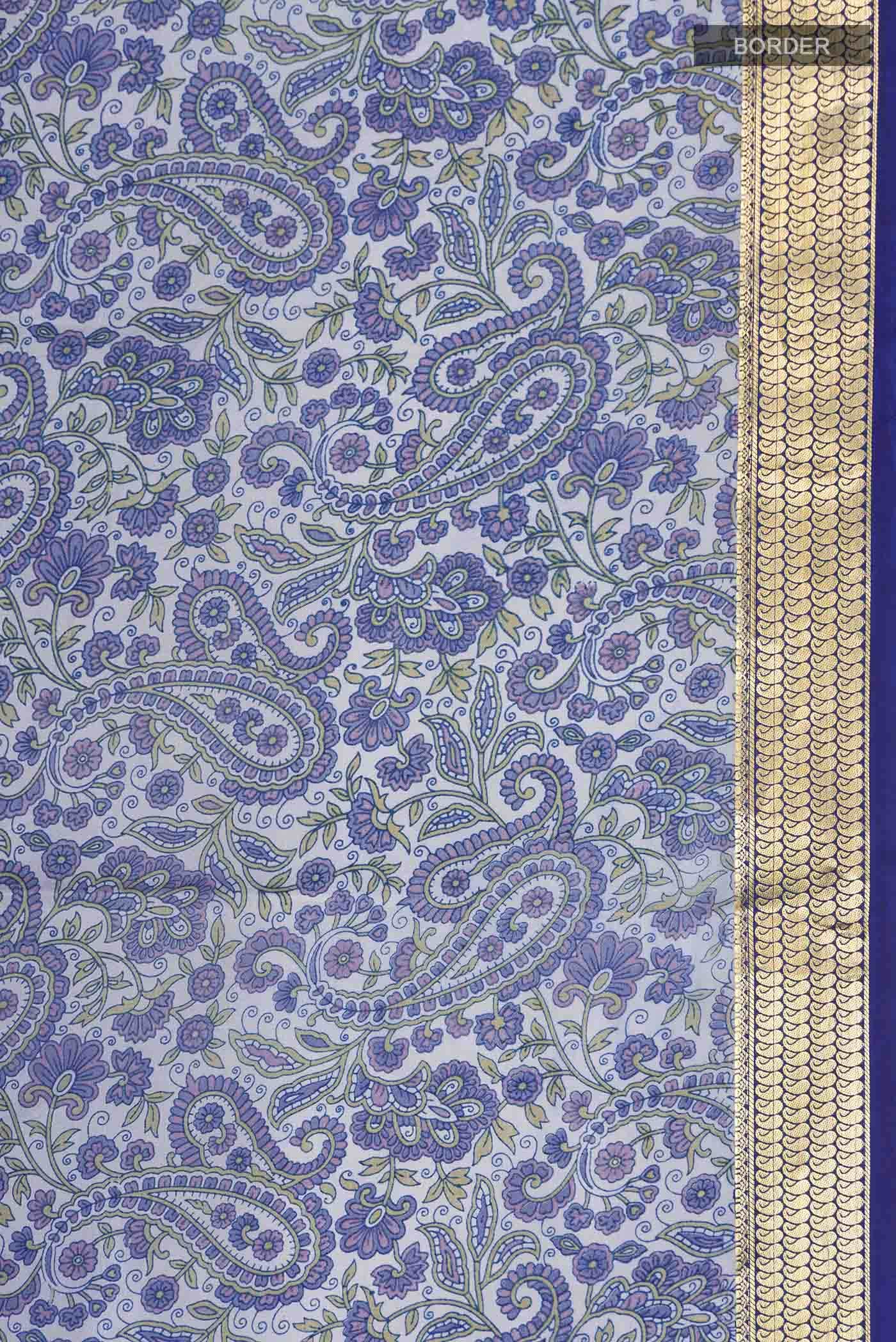 Blue Printed Silk Saree