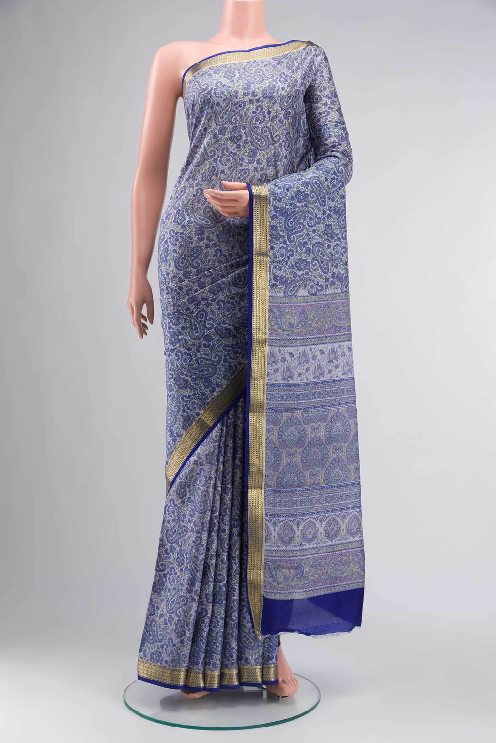 Blue Printed Silk Saree