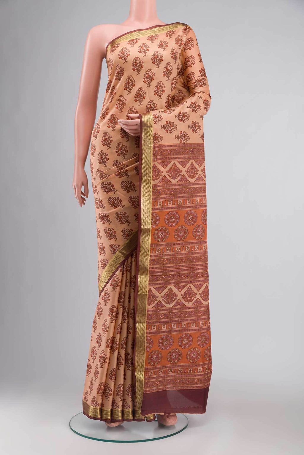 Peach Printed Silk Saree