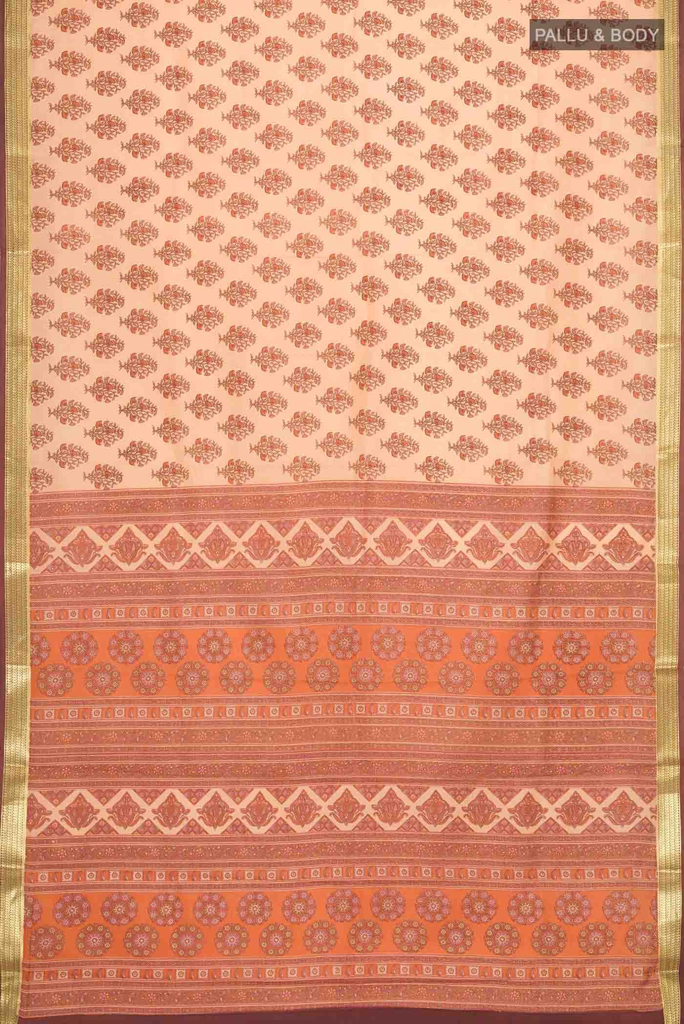 Peach Printed Silk Saree