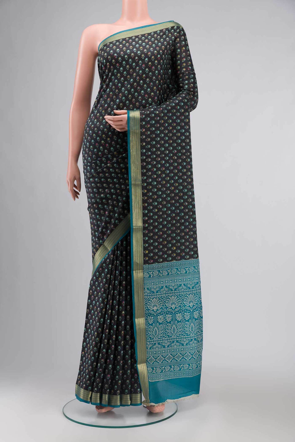Black Printed Silk Saree