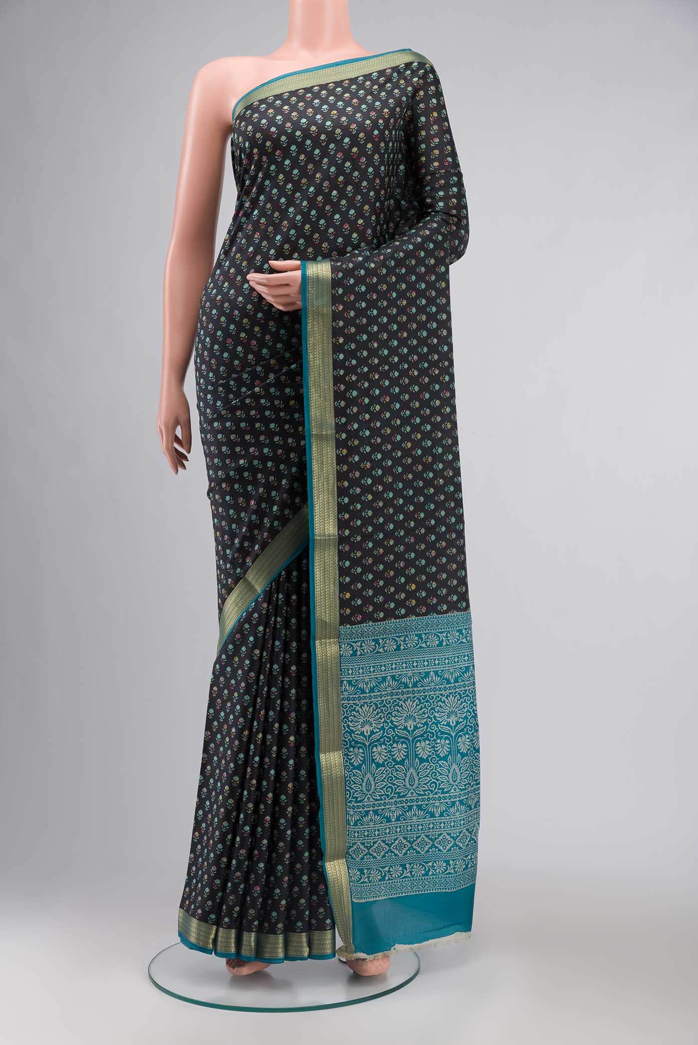 Black Printed Silk Saree