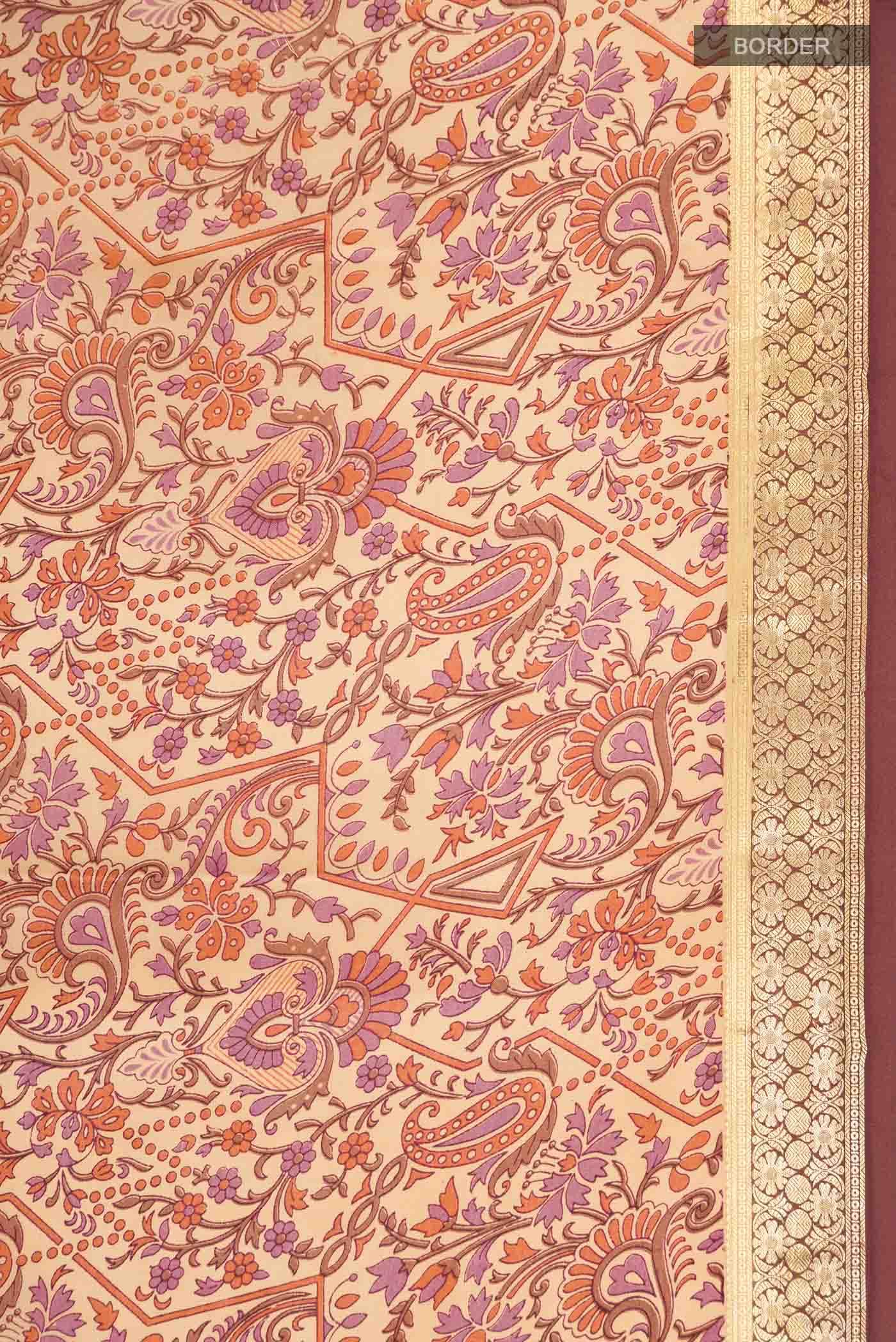 Orange Printed Silk Saree