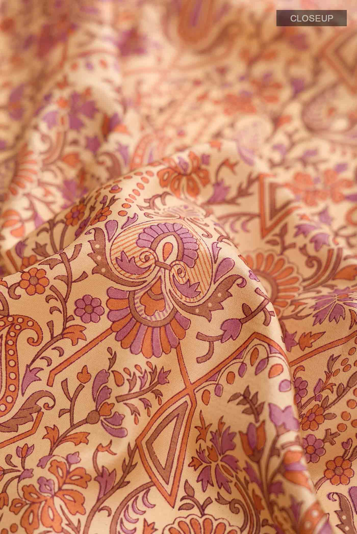 Orange Printed Silk Saree