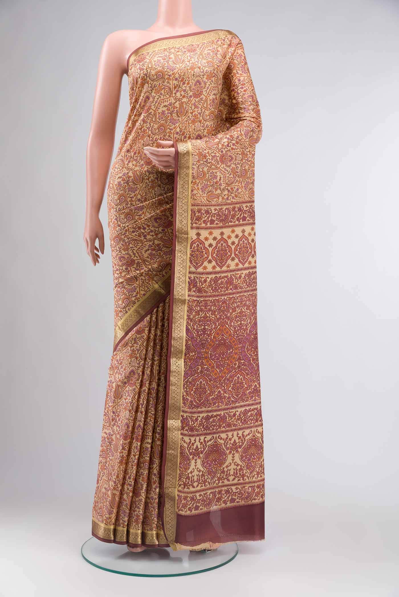 Orange Printed Silk Saree