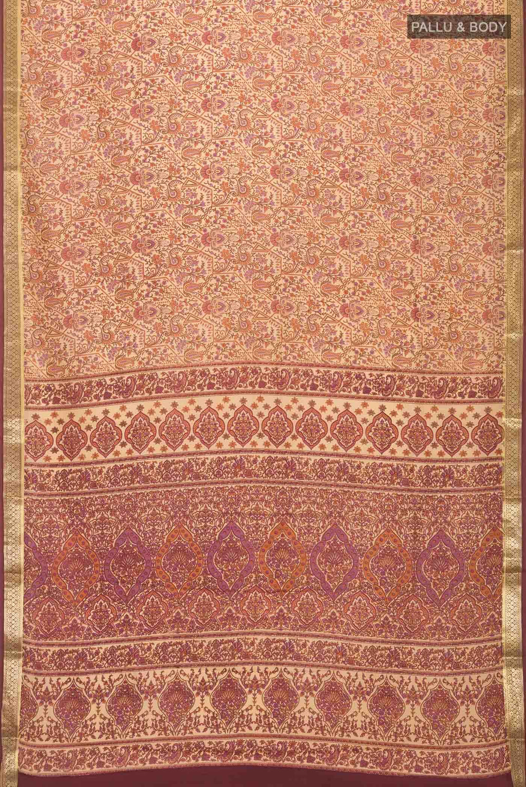 Orange Printed Silk Saree