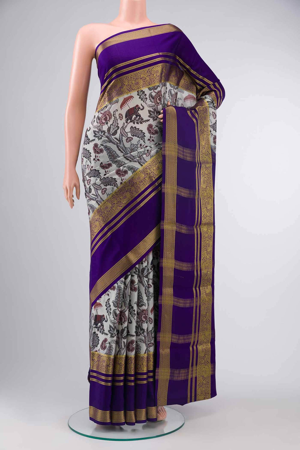Grey Mysore Crepe Saree