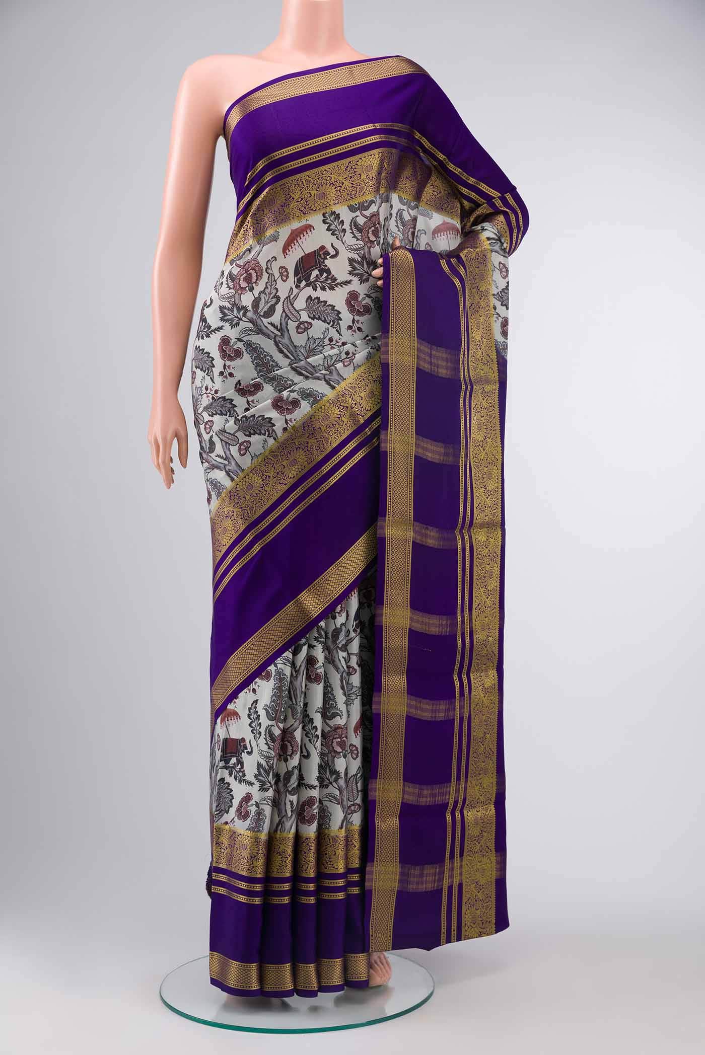 Grey Mysore Crepe Saree