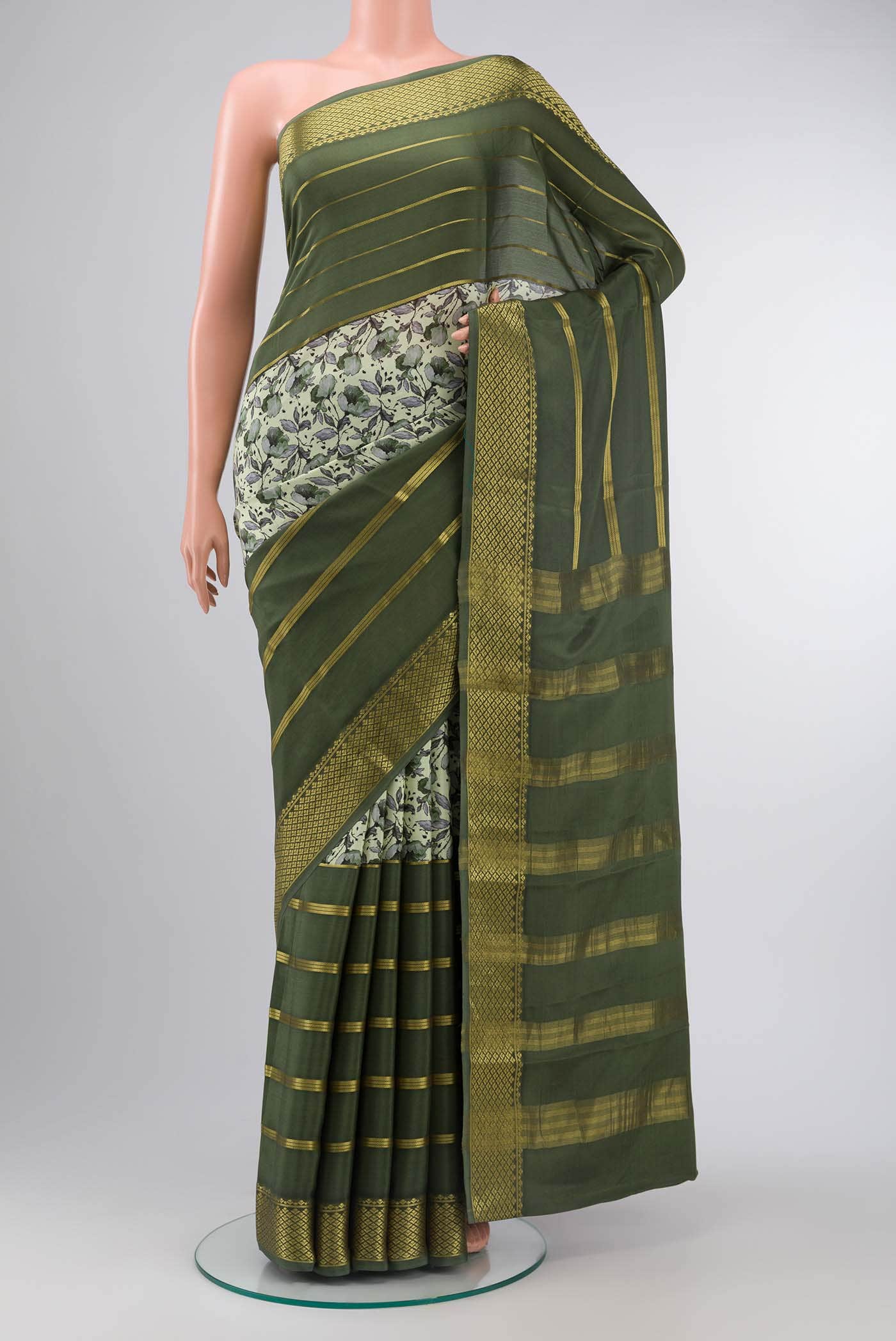 Yellow Mysore Crepe Saree