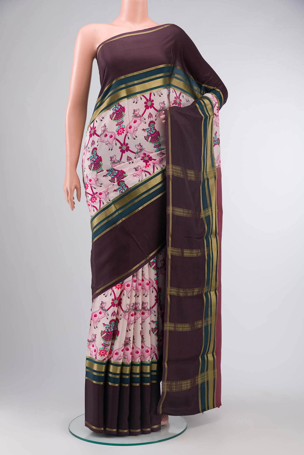 Pink Mysore Crepe Saree