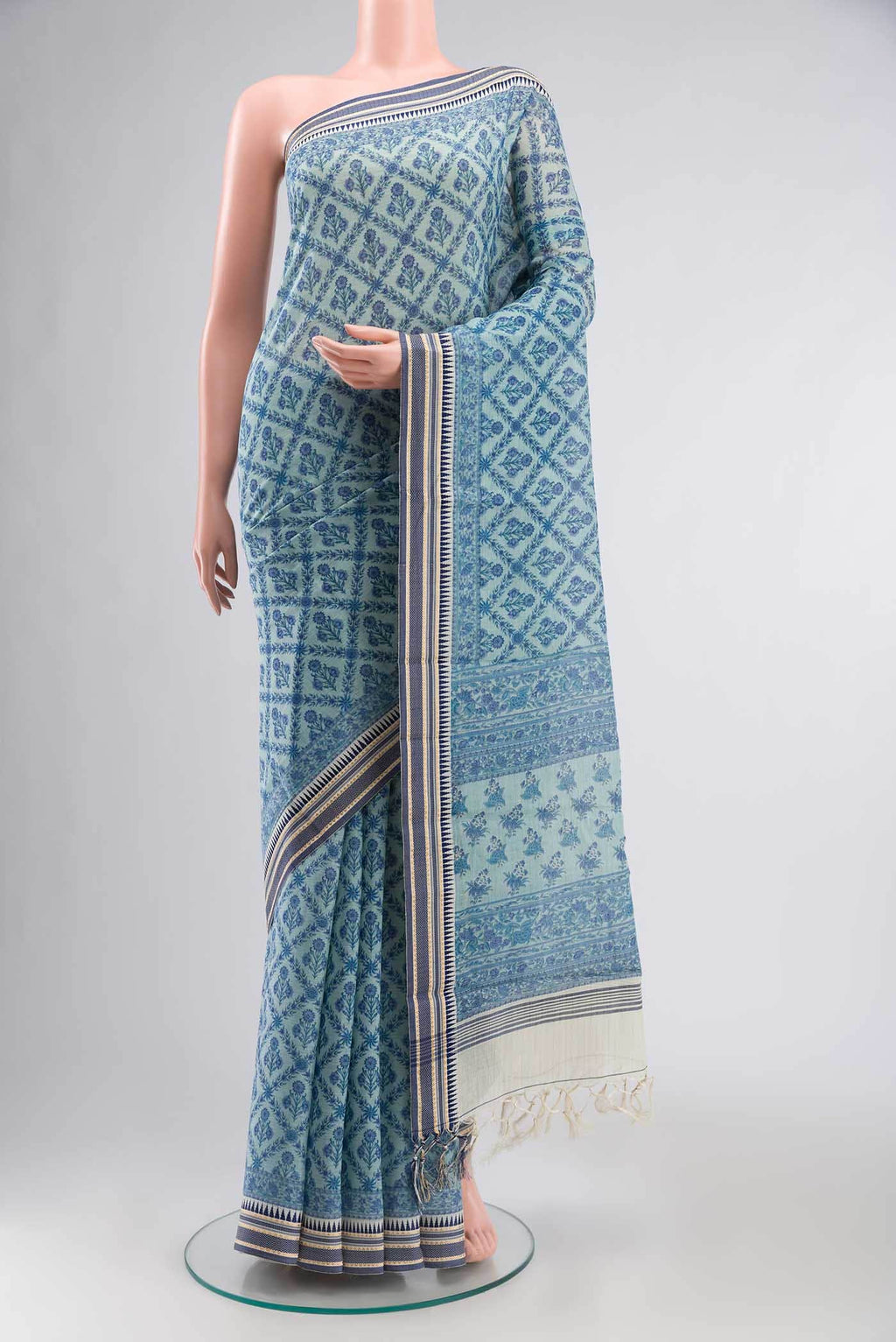 Blue Tussar Silk Saree