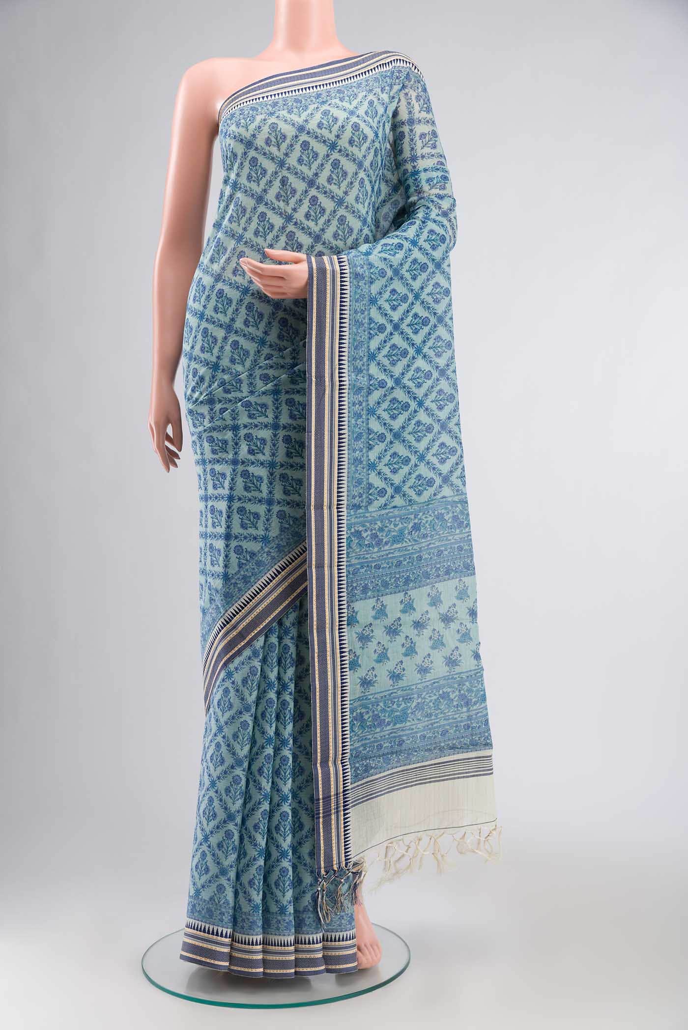 Blue Tussar Silk Saree