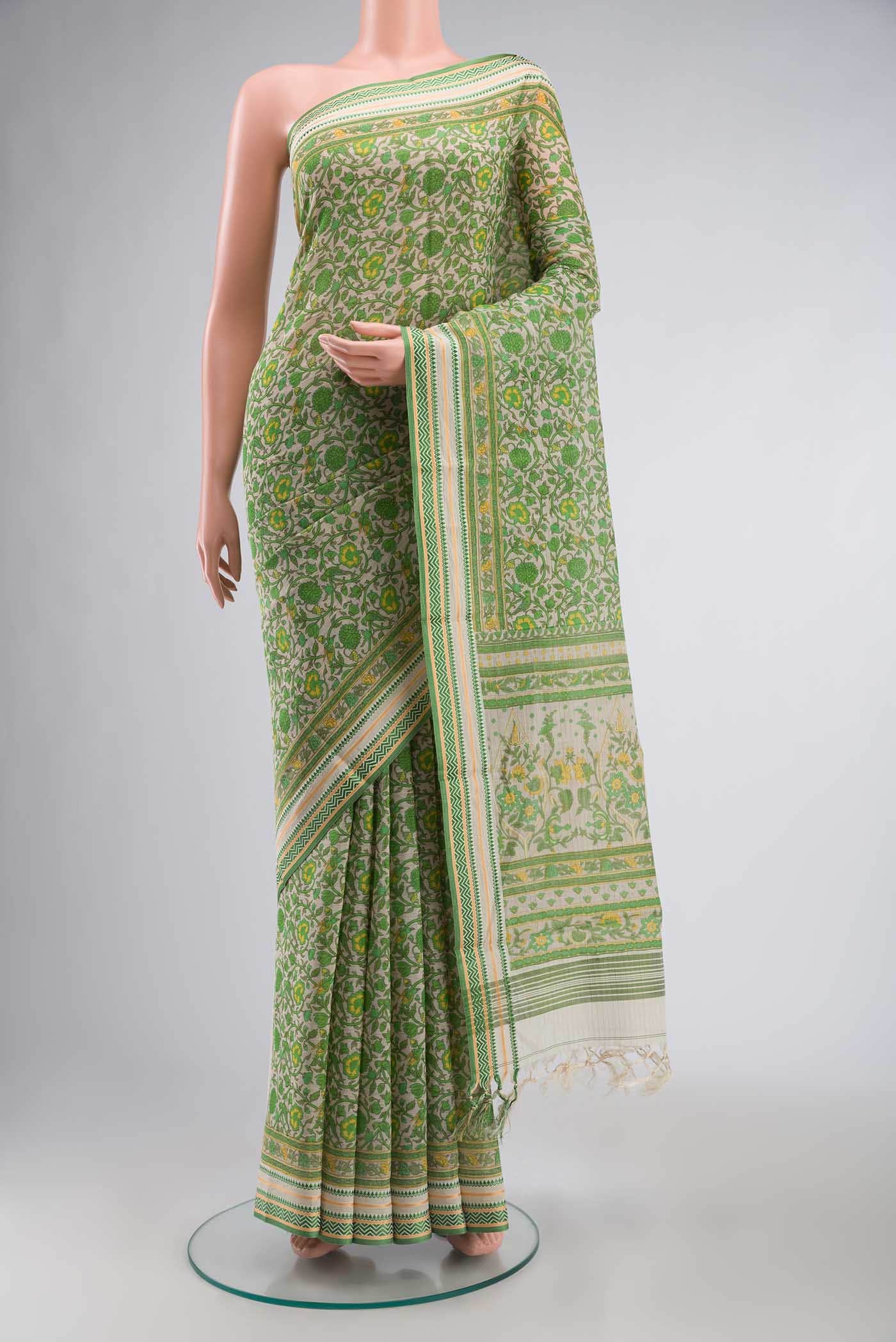 Beige Tussar Silk Saree
