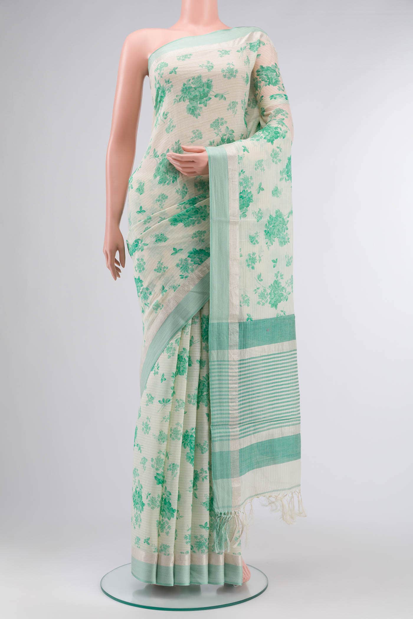 Cream Tussar Silk Saree