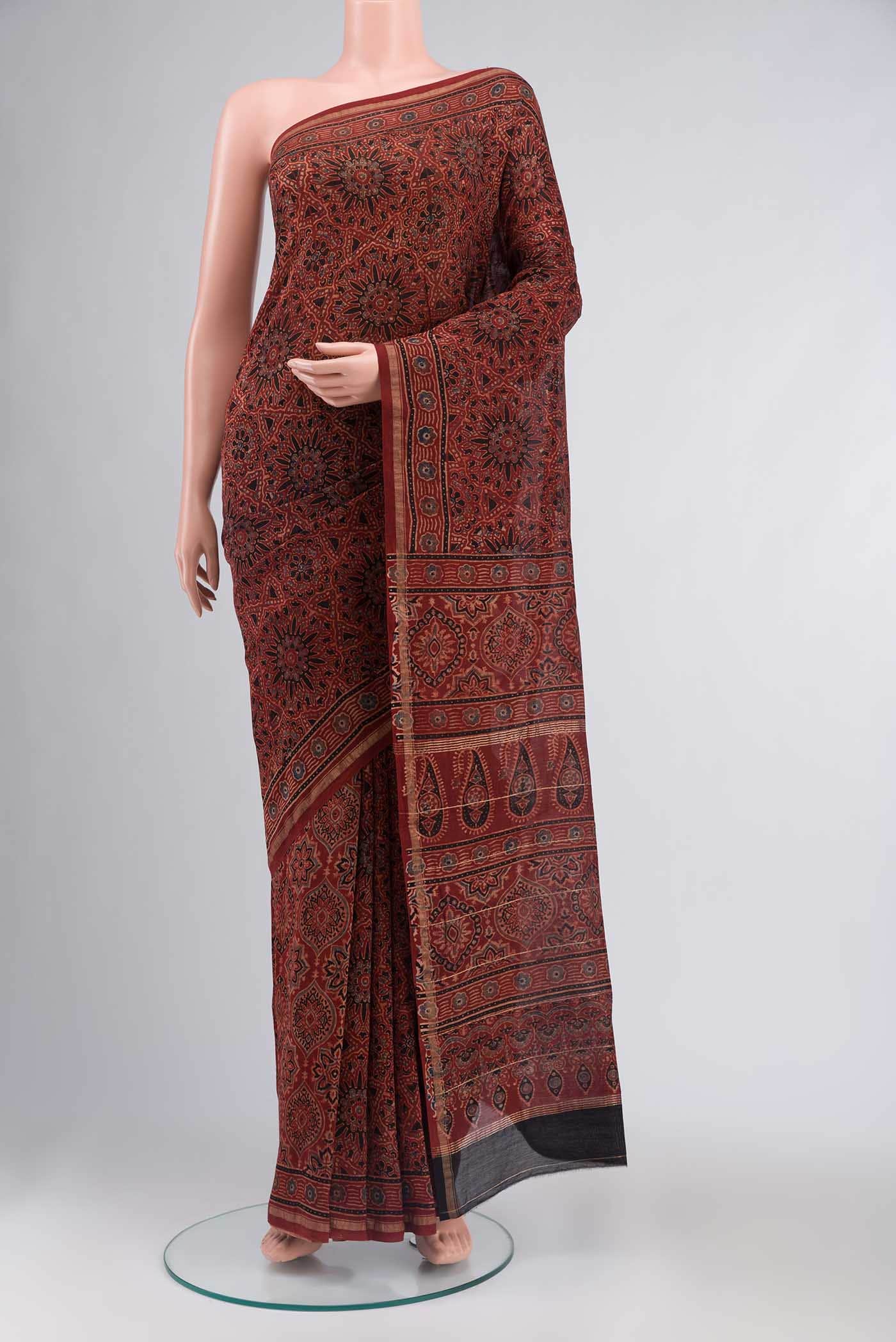 Rust Chanderi Silk Cotton Saree