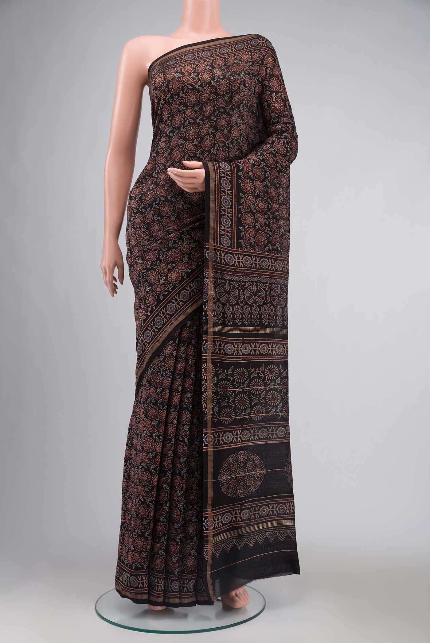 Black Chanderi Silk Cotton Saree