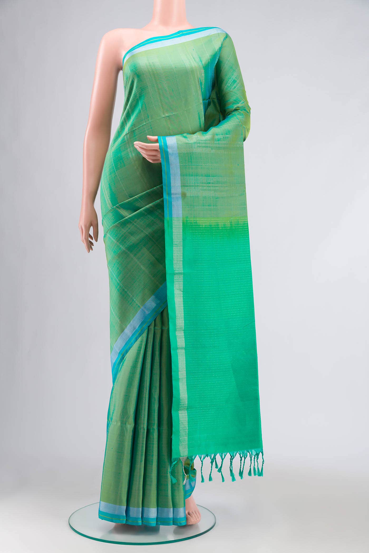 Green with Blue Dual Tone Soft Silk Saree