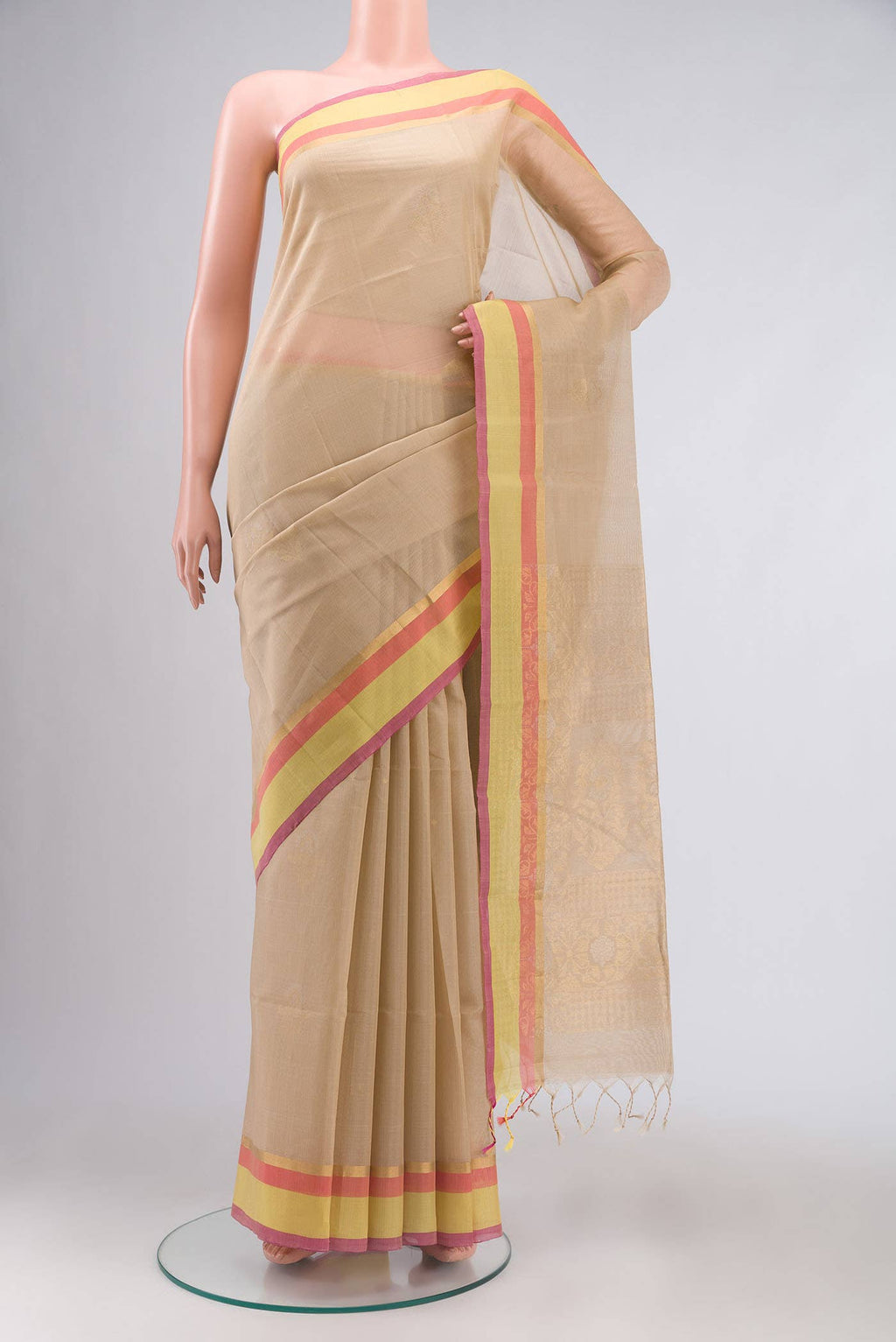 Beige Silk Cotton Saree