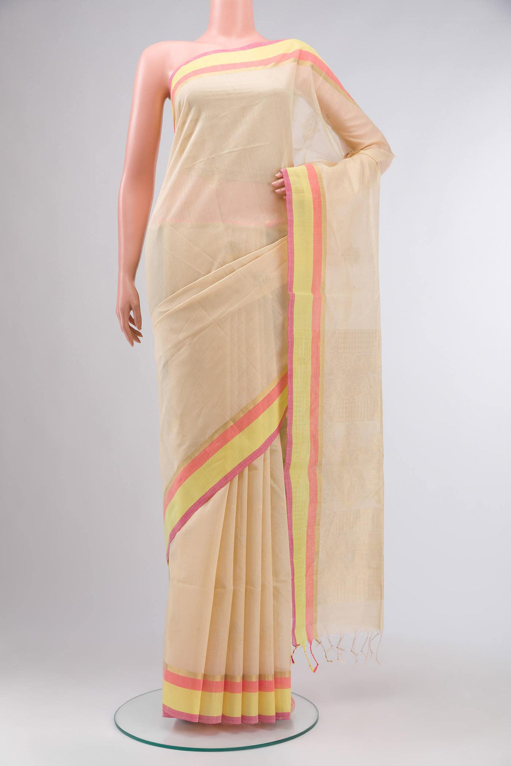 Cream Silk Cotton Saree