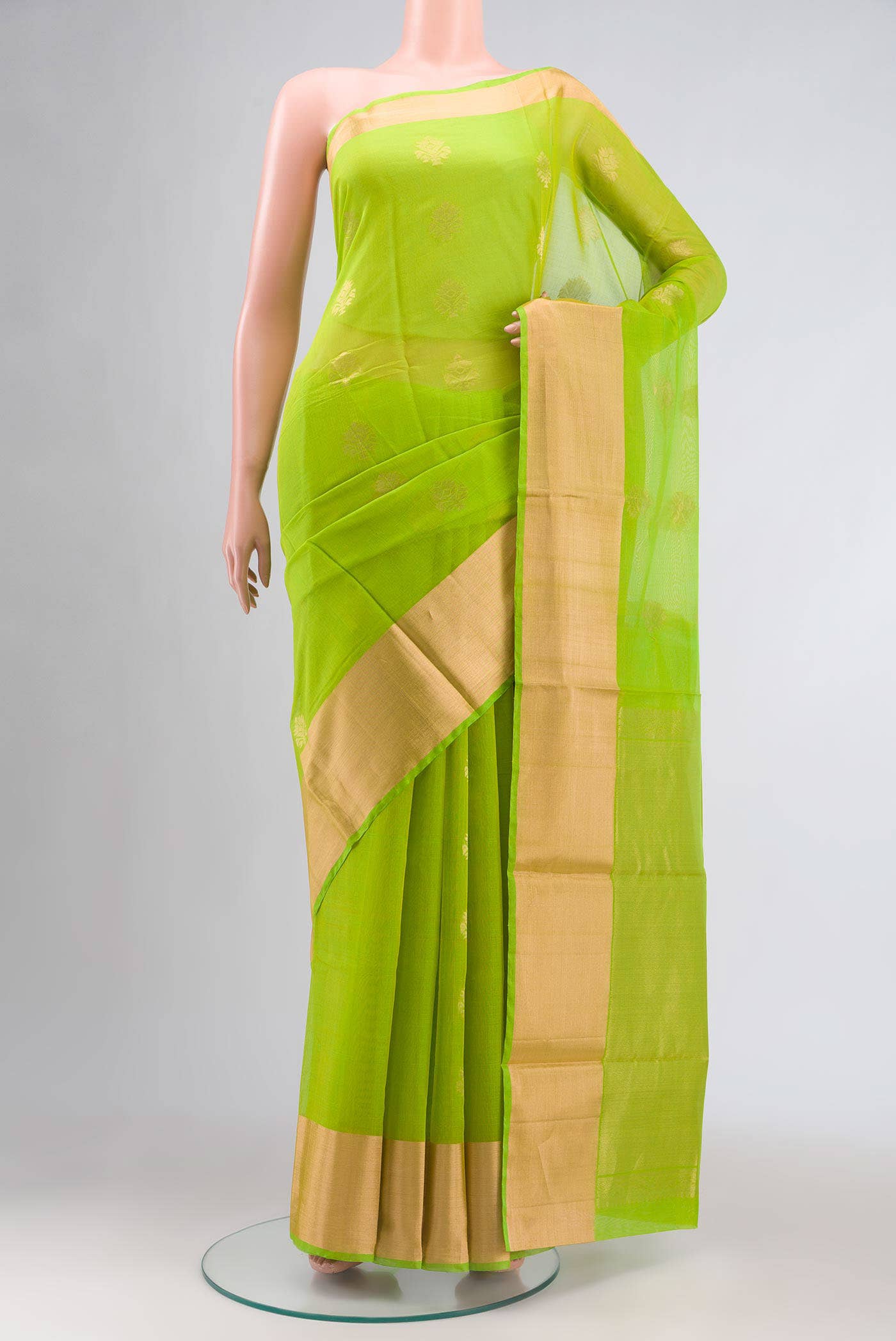Parrot Green Silk Cotton Saree