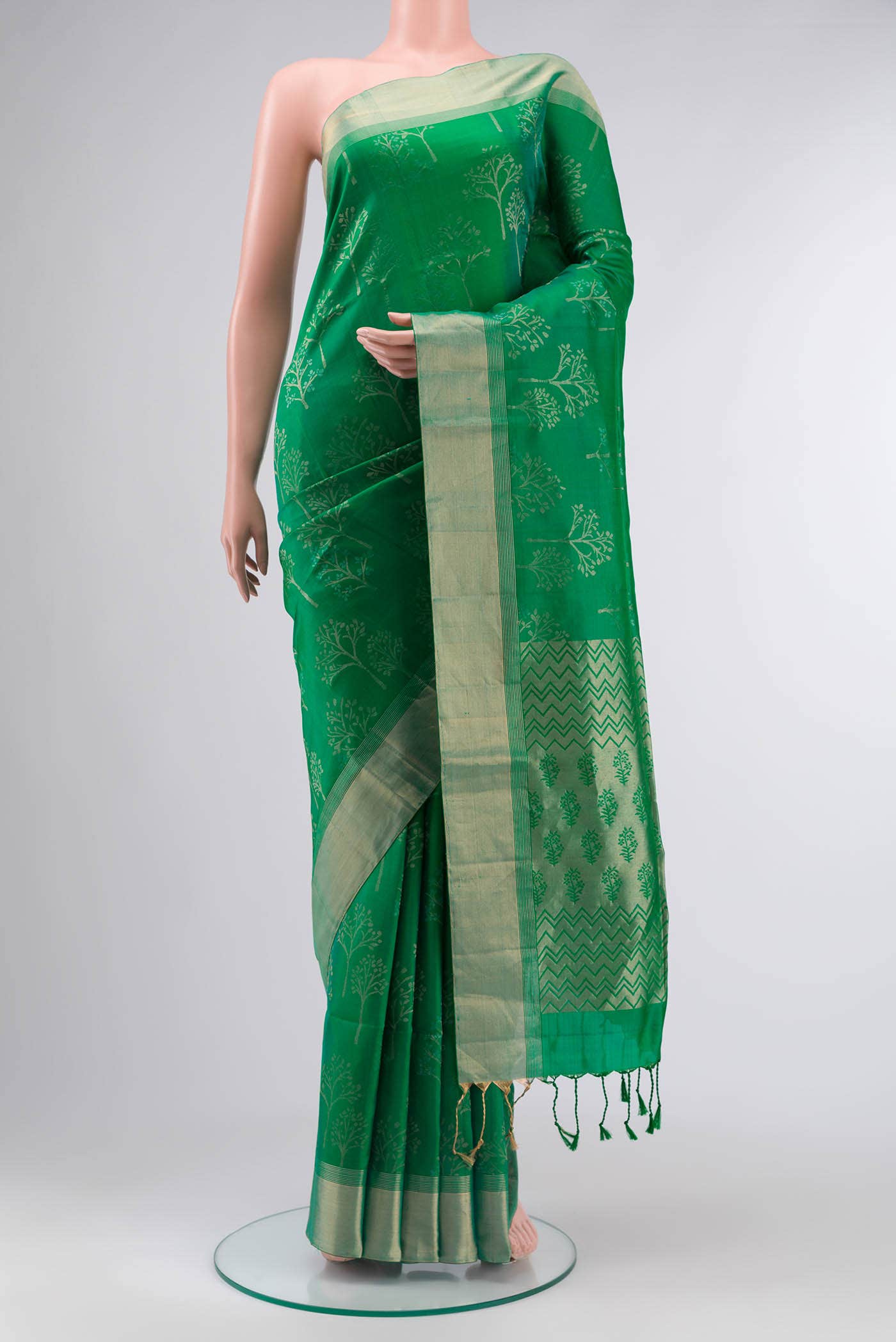 Green Dual Tone Soft Silk Saree