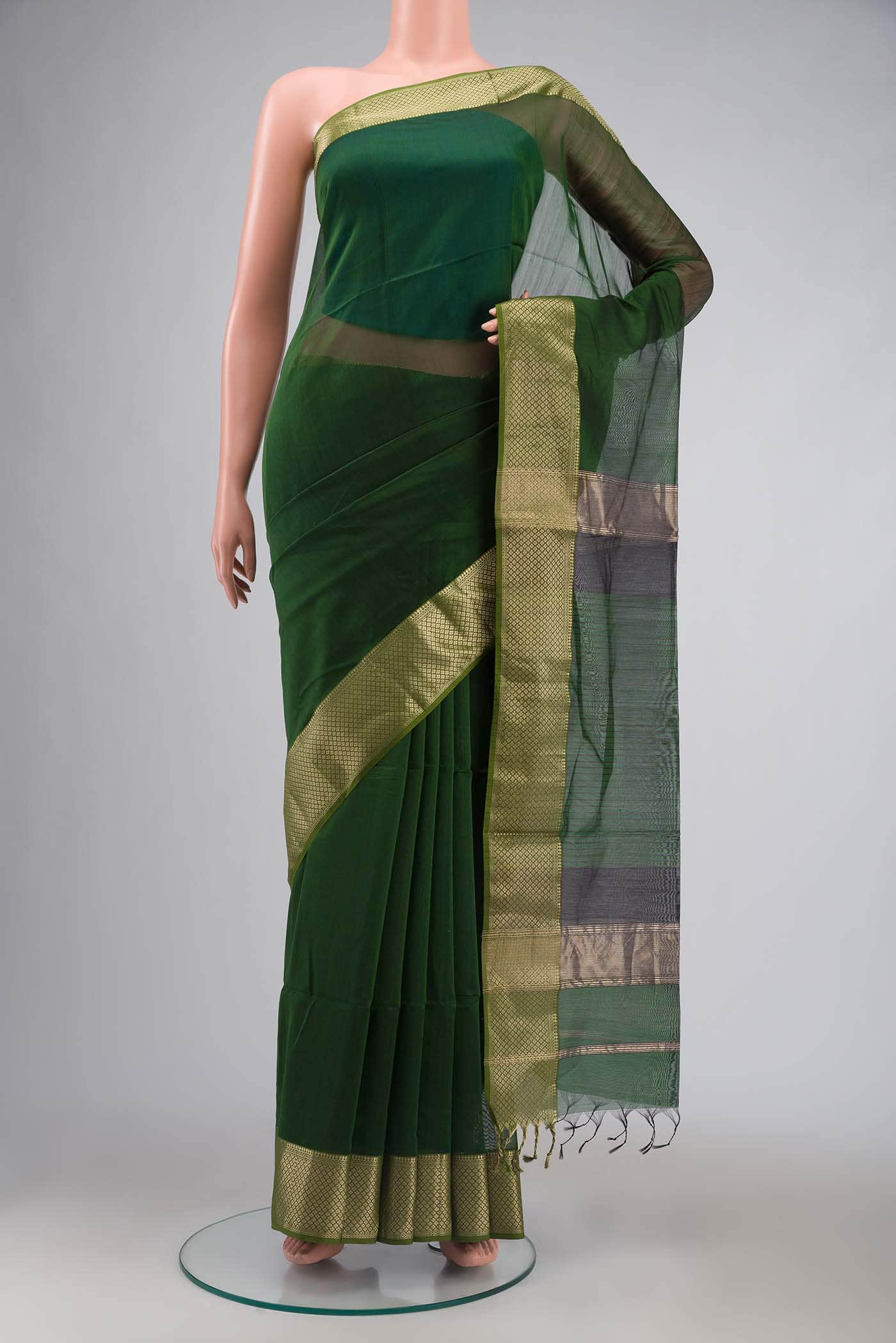 Green Maheshwari Silk Cotton Saree