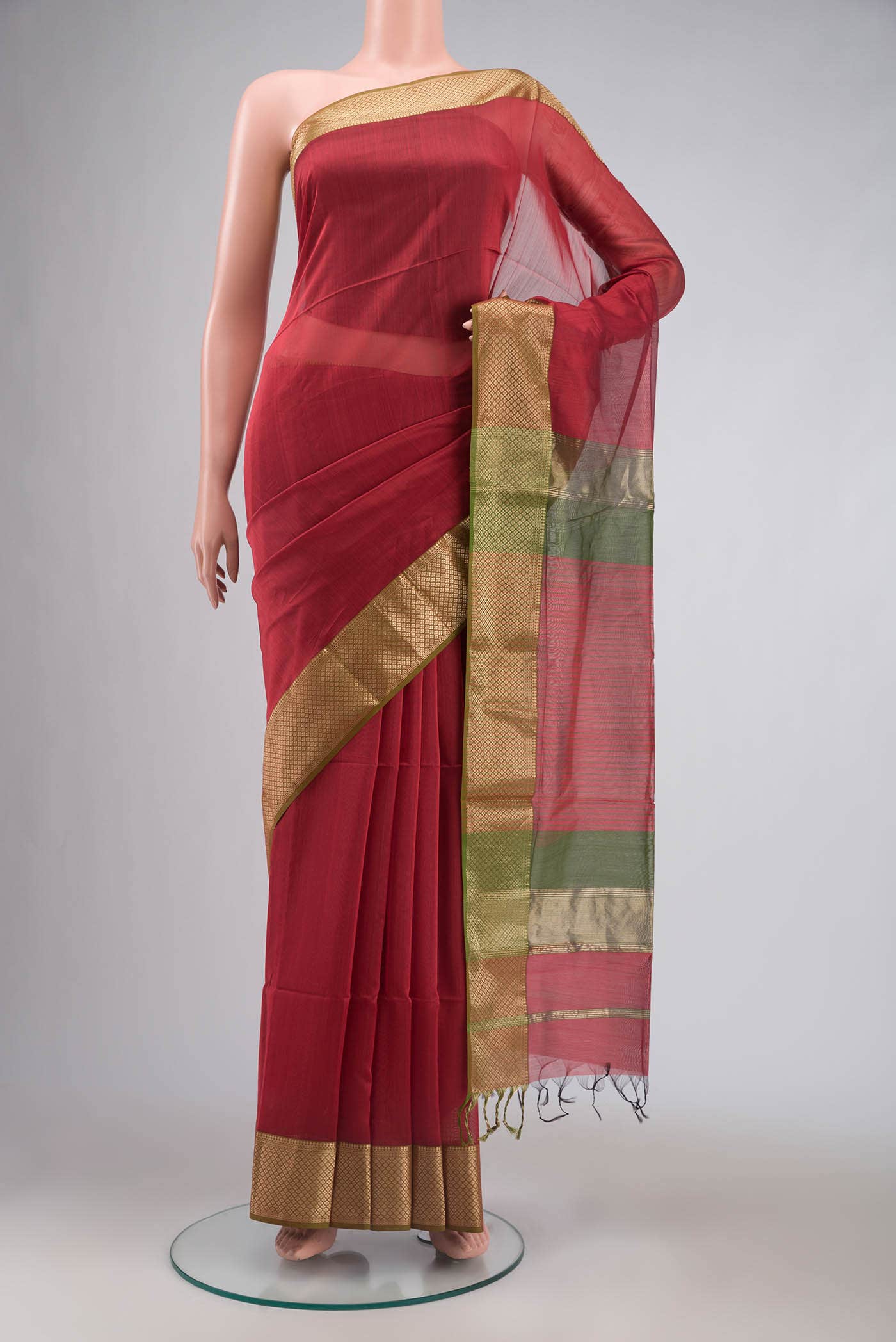 Red Maheshwari Silk Cotton Saree