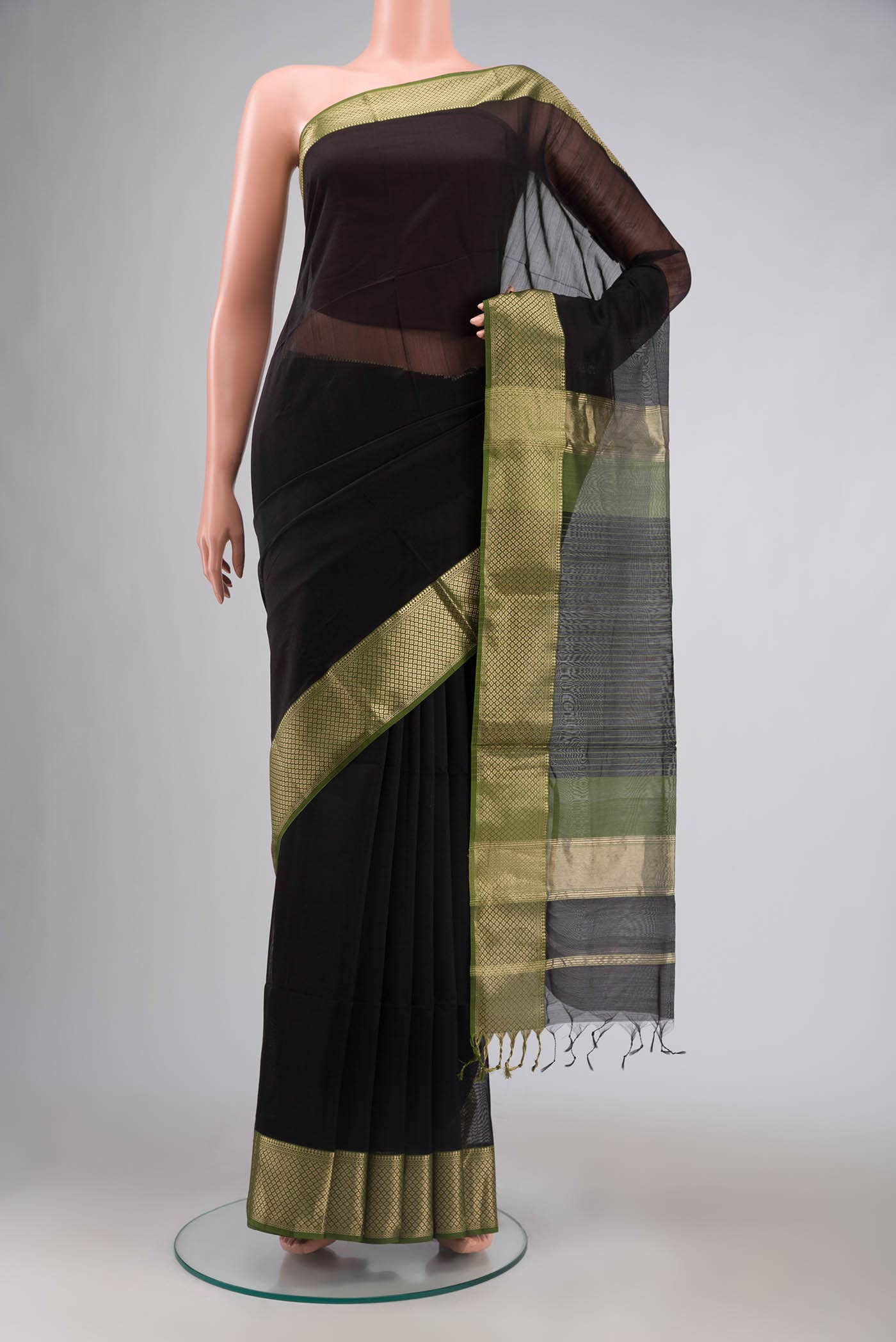 Black Maheshwari Silk Cotton Saree