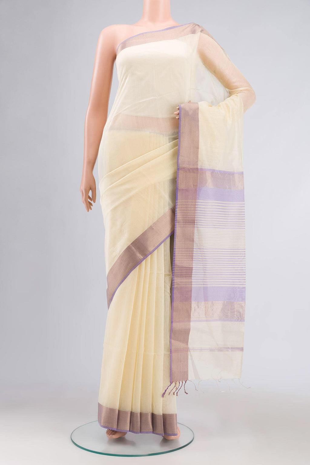 Cream Maheshwari Silk Cotton Saree