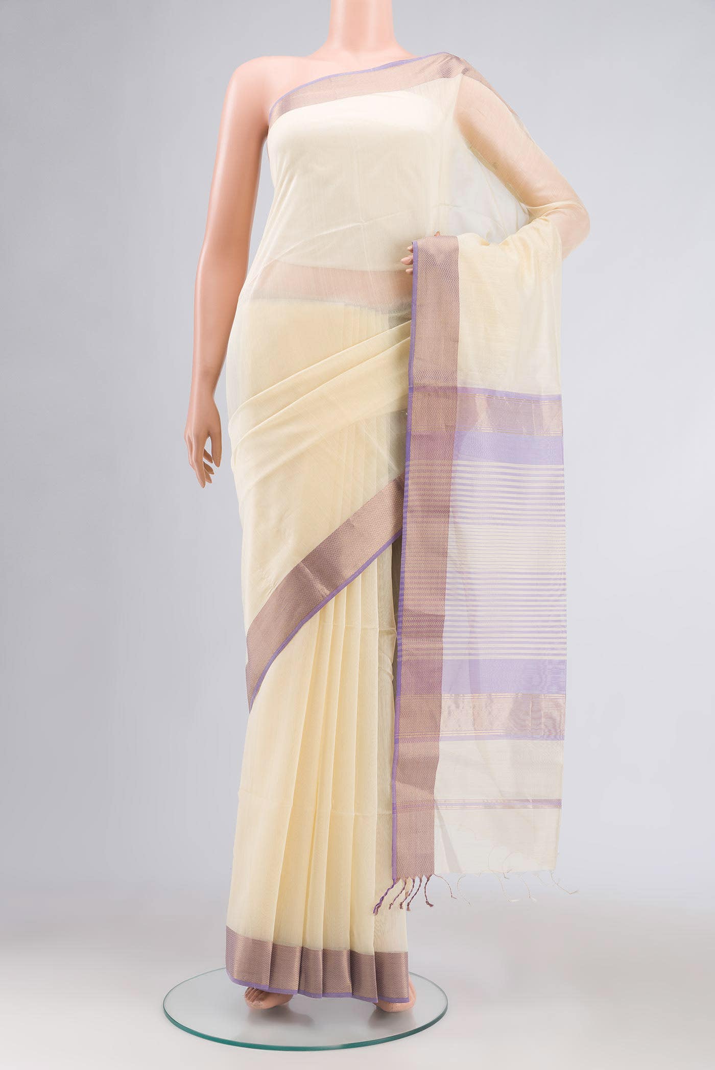 Cream Maheshwari Silk Cotton Saree