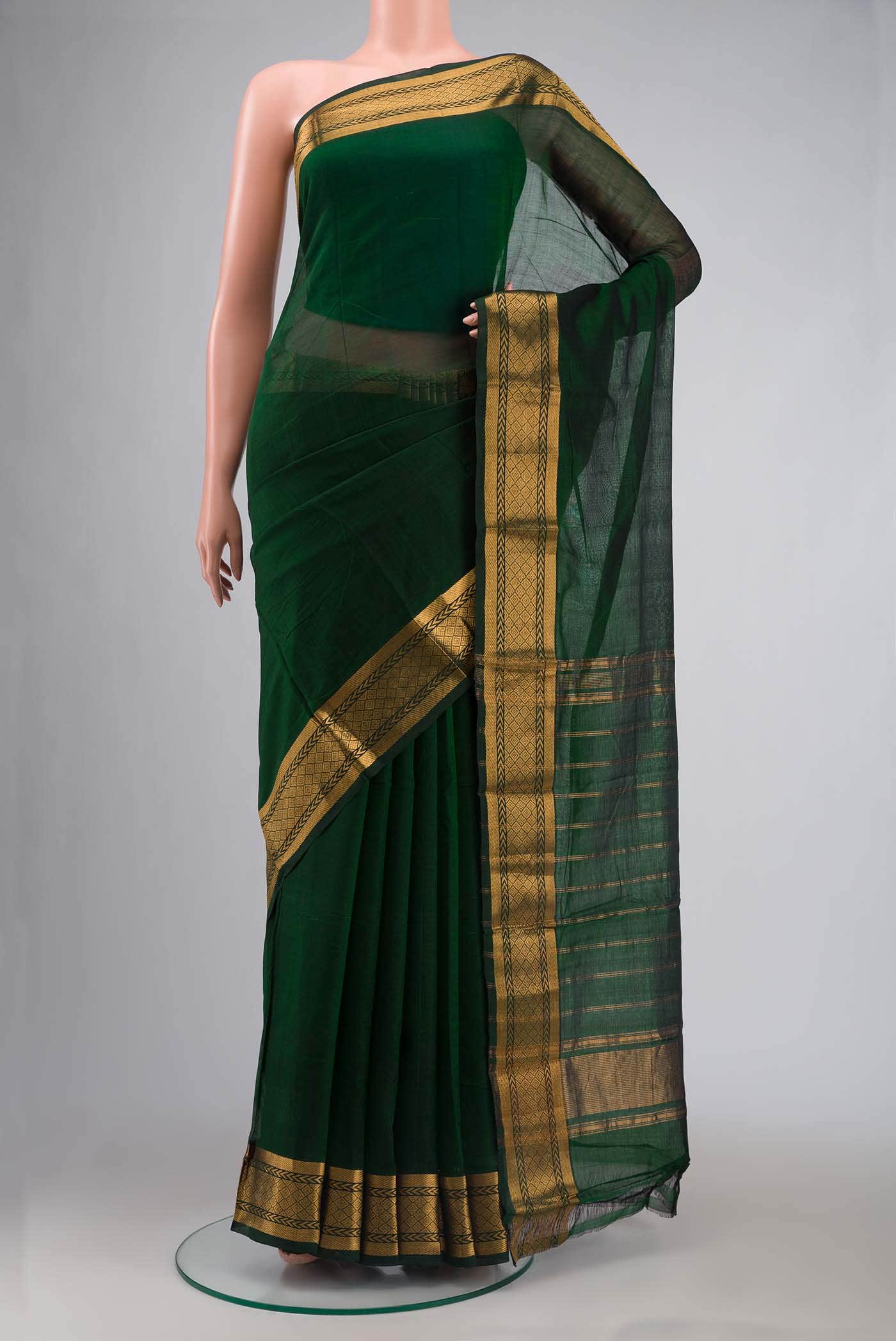 Bottle Green Silk Cotton Saree