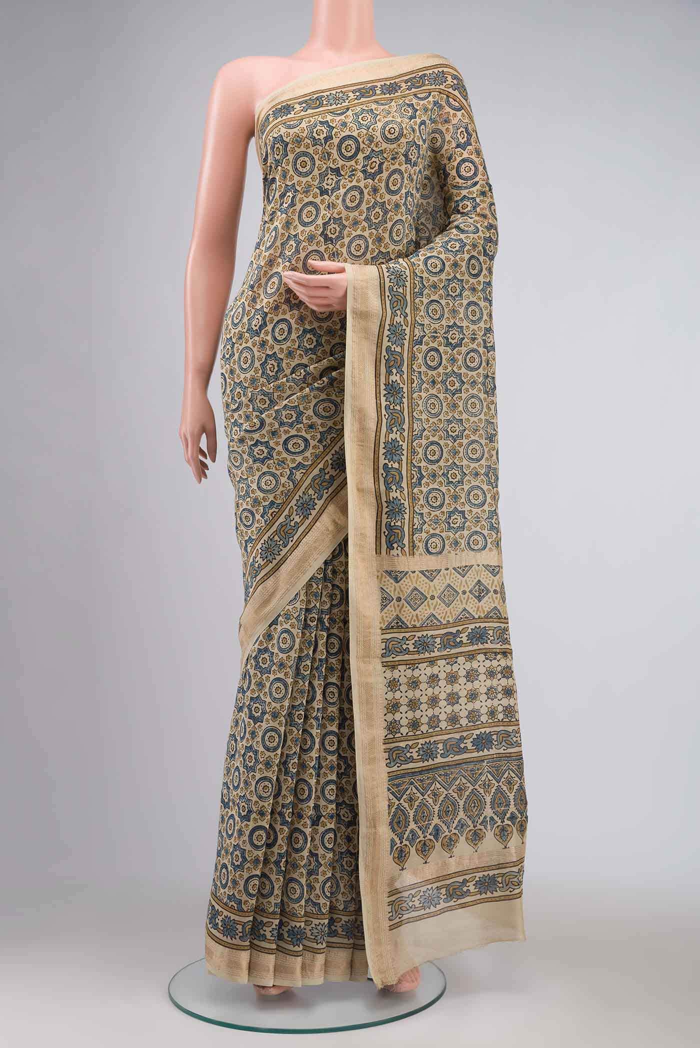 Beige Chanderi Silk Cotton Saree