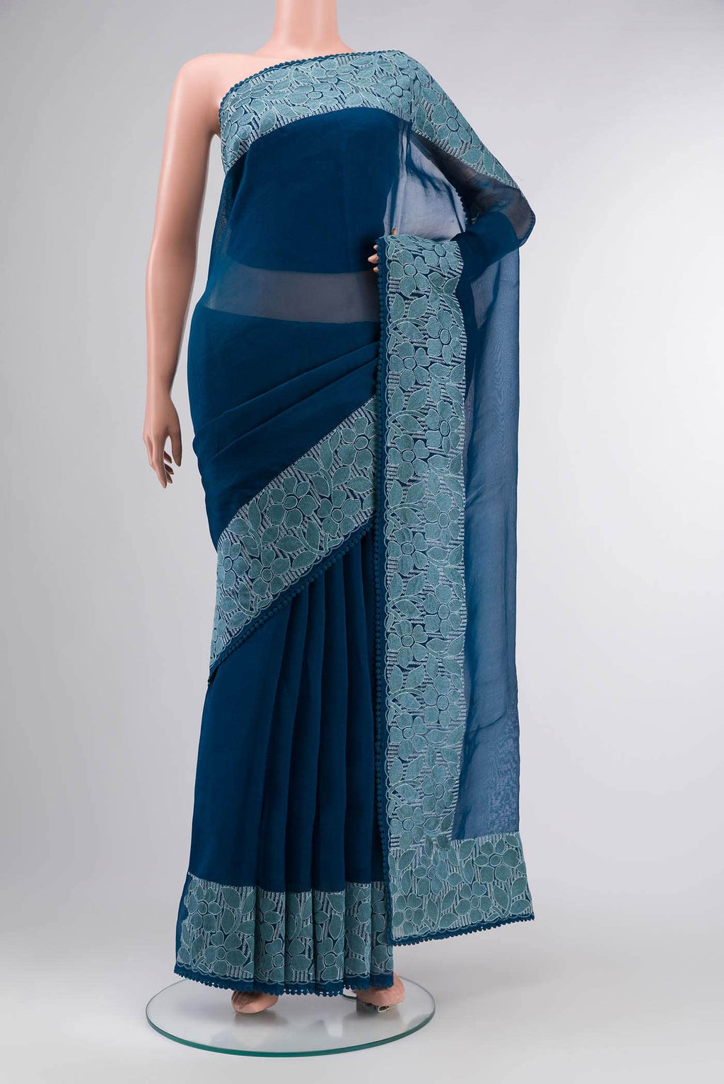 Blue Organza Silk Saree