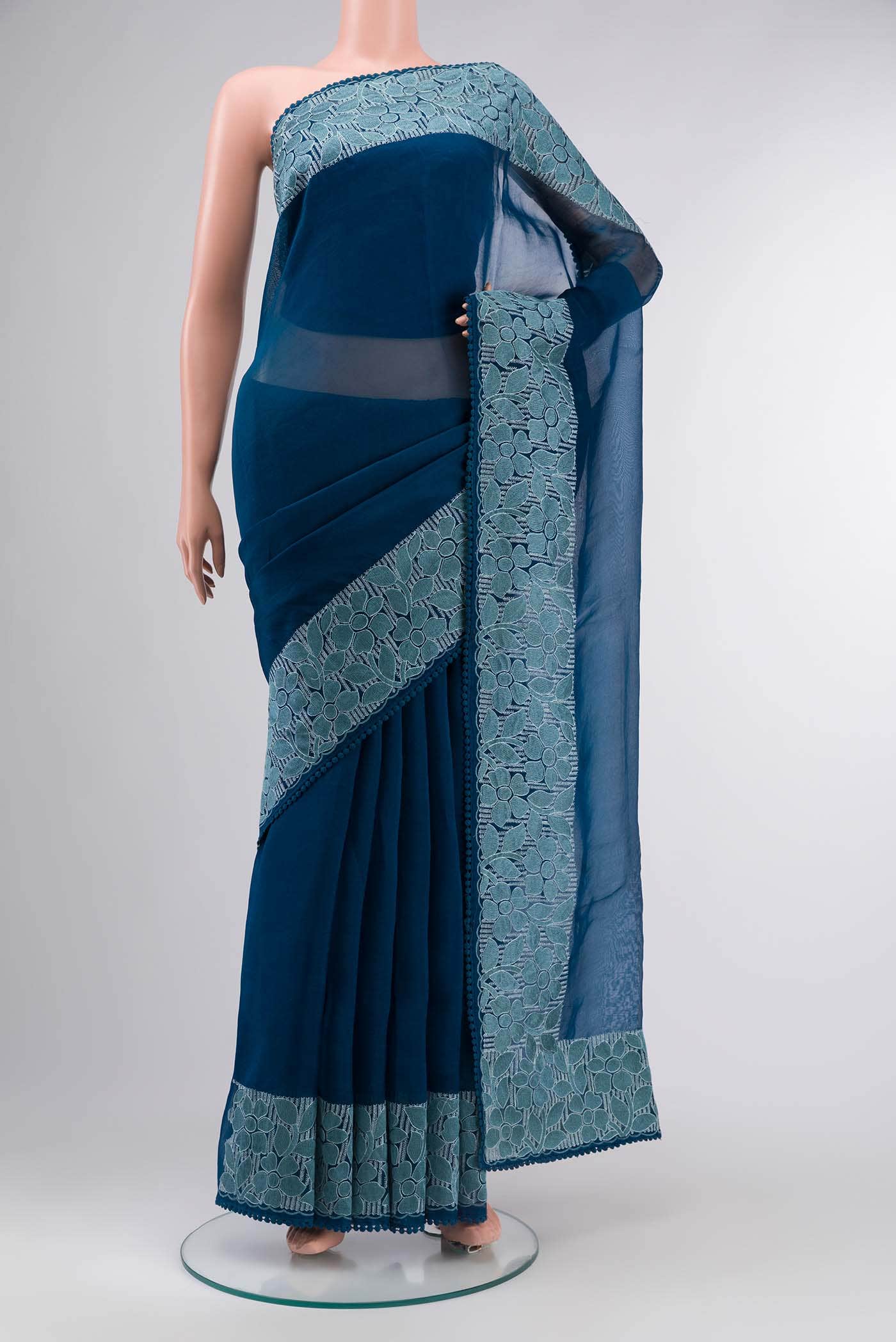 Blue Organza Silk Saree
